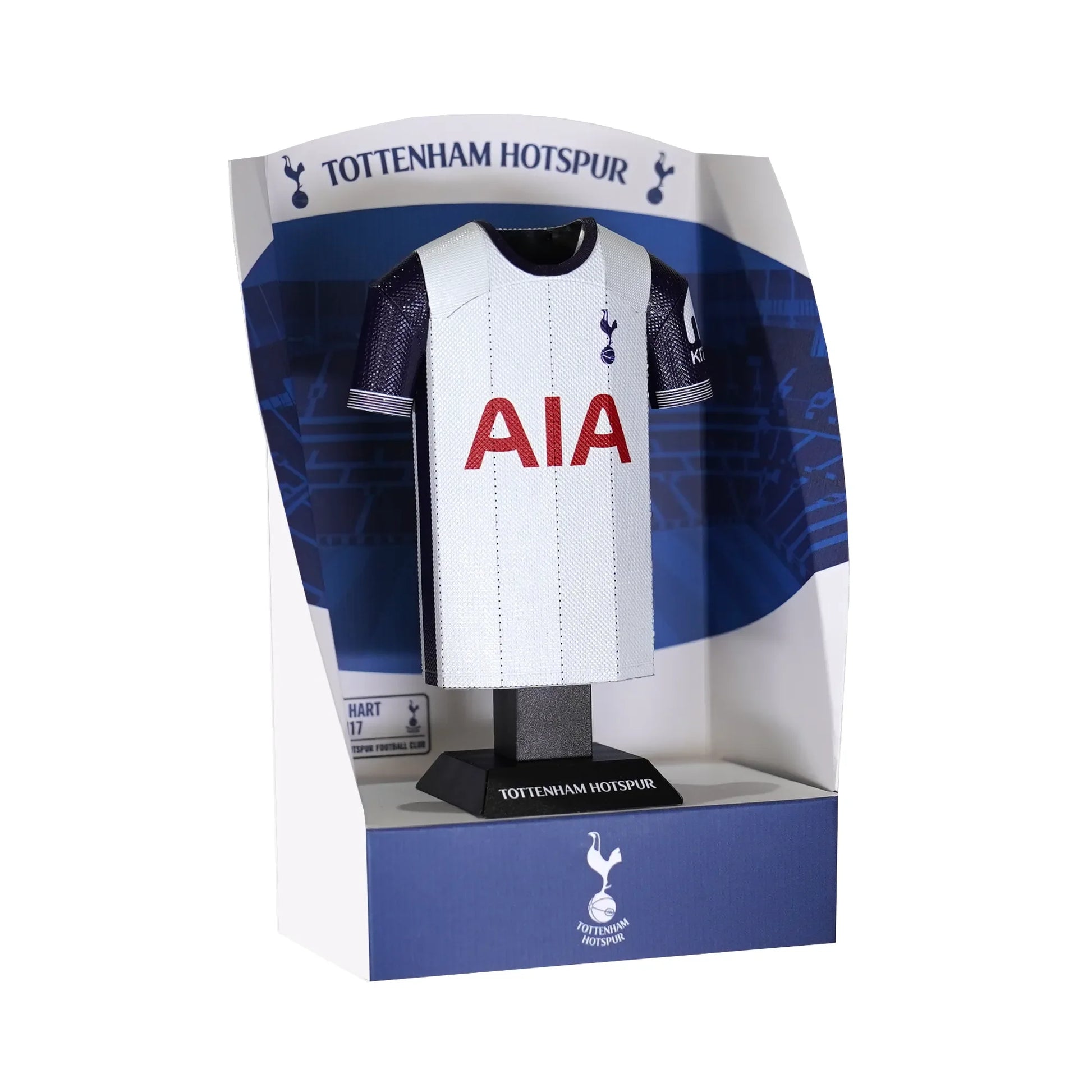 Tottenham 24/25 home shirt collectible on Tottenham Hotspur Stadium display stand