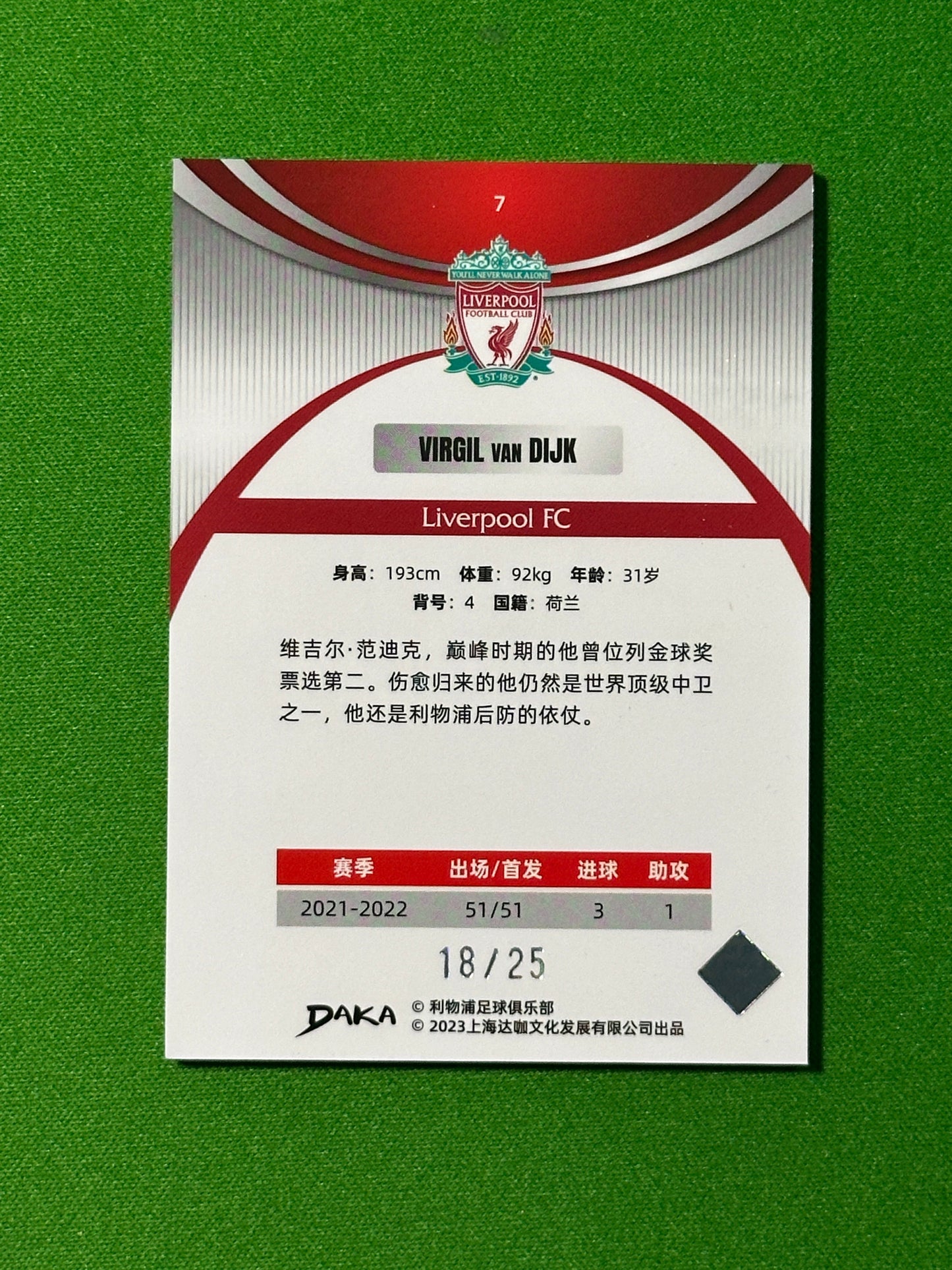 Virgil Van Dijk 18/25 - DAKA Liverpool Ineffable 2022-23