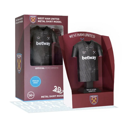 West Ham 24/25 away shirt collectible, made from metal, with packaging and decal sheet