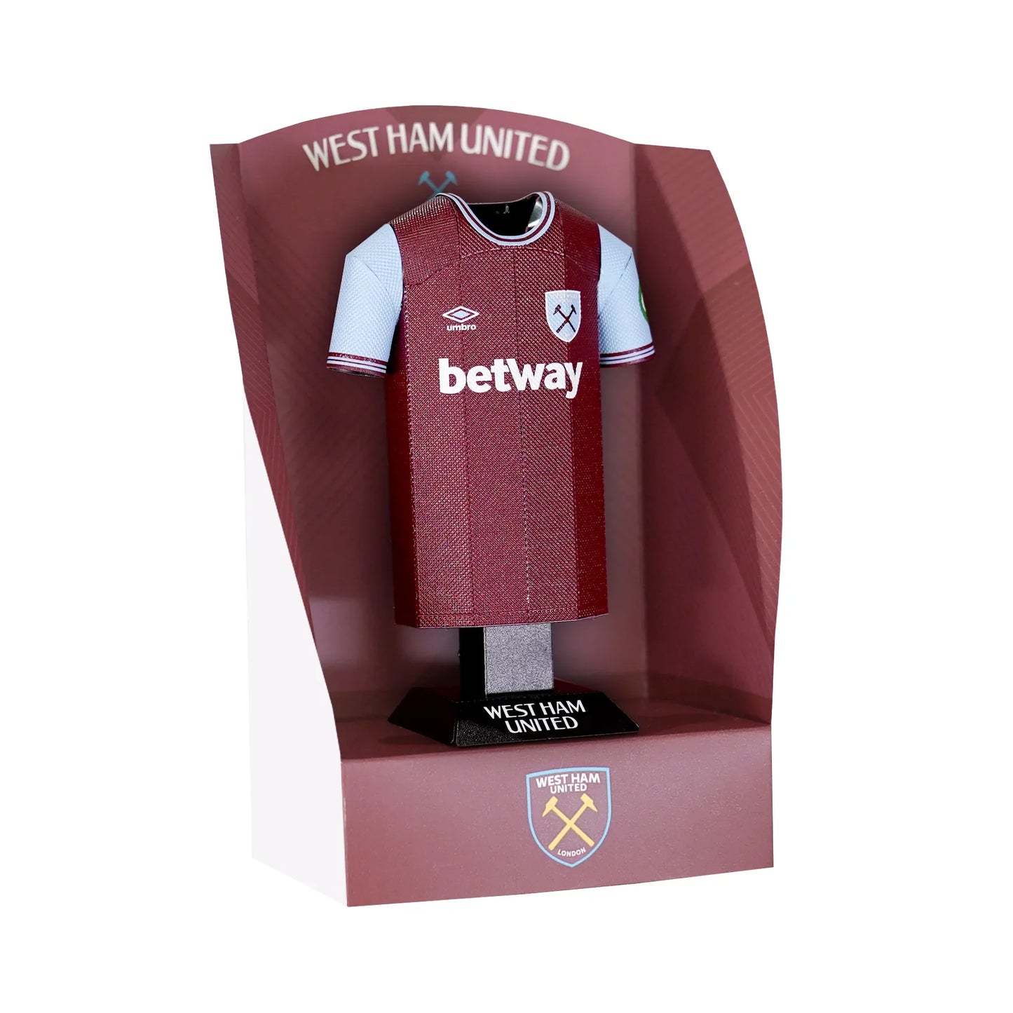 West Ham 24/25 Home Shirt collectible made from metal on display stand