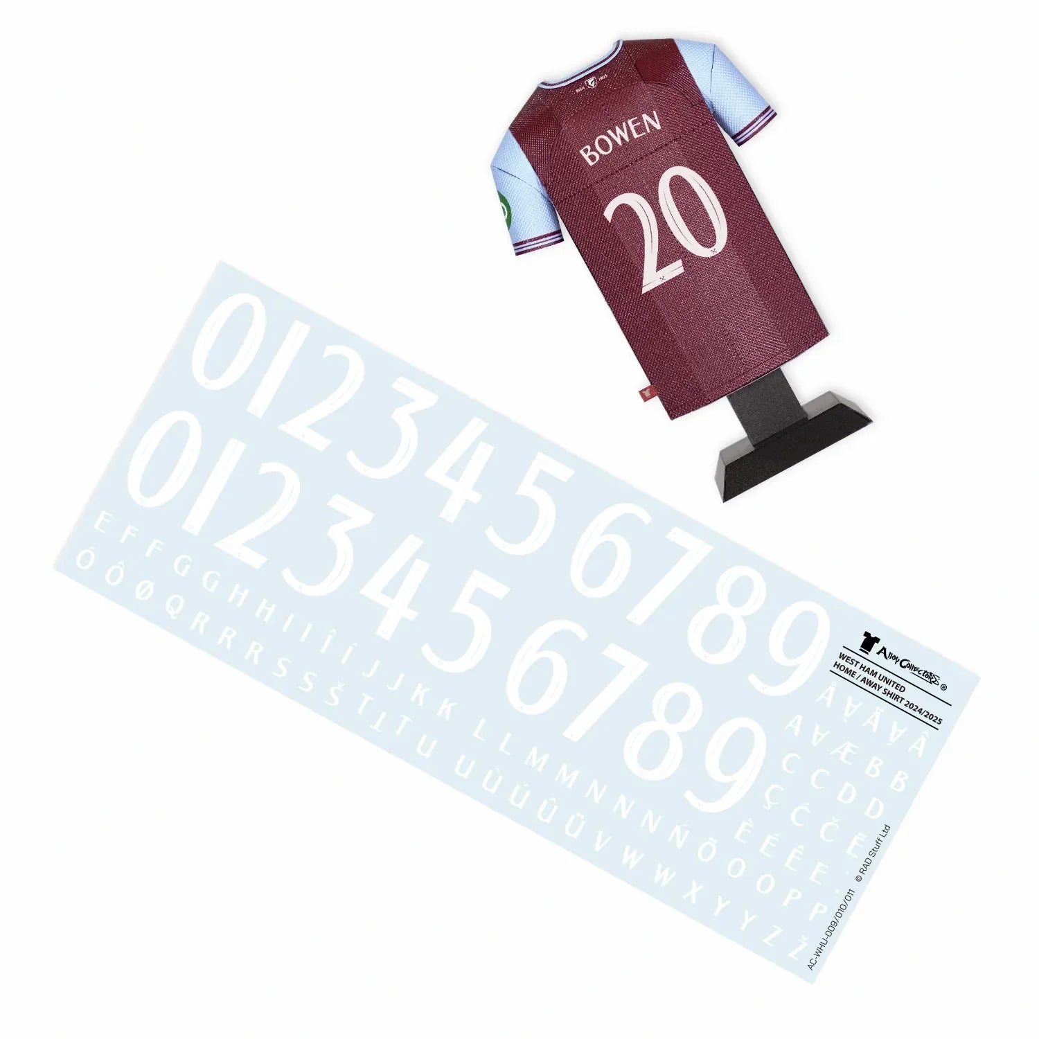 West Ham 24/25 home shirt collectible, made from metal and customised with Bowen 20 on the back