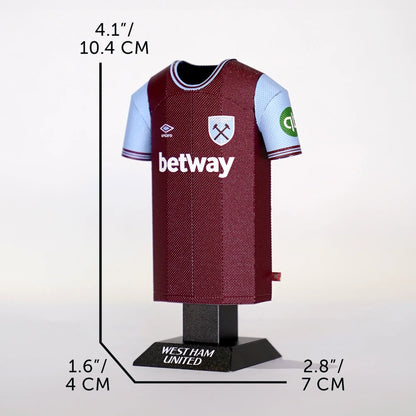 West Ham United 24/25 home shirt collectible made from metal showing measurements in centimetres