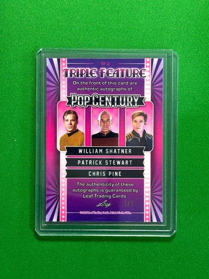 William Shatner & Patrick Stewart & Chris Pine Triple Autograph 1/1 - Leaf Pop Century 2025