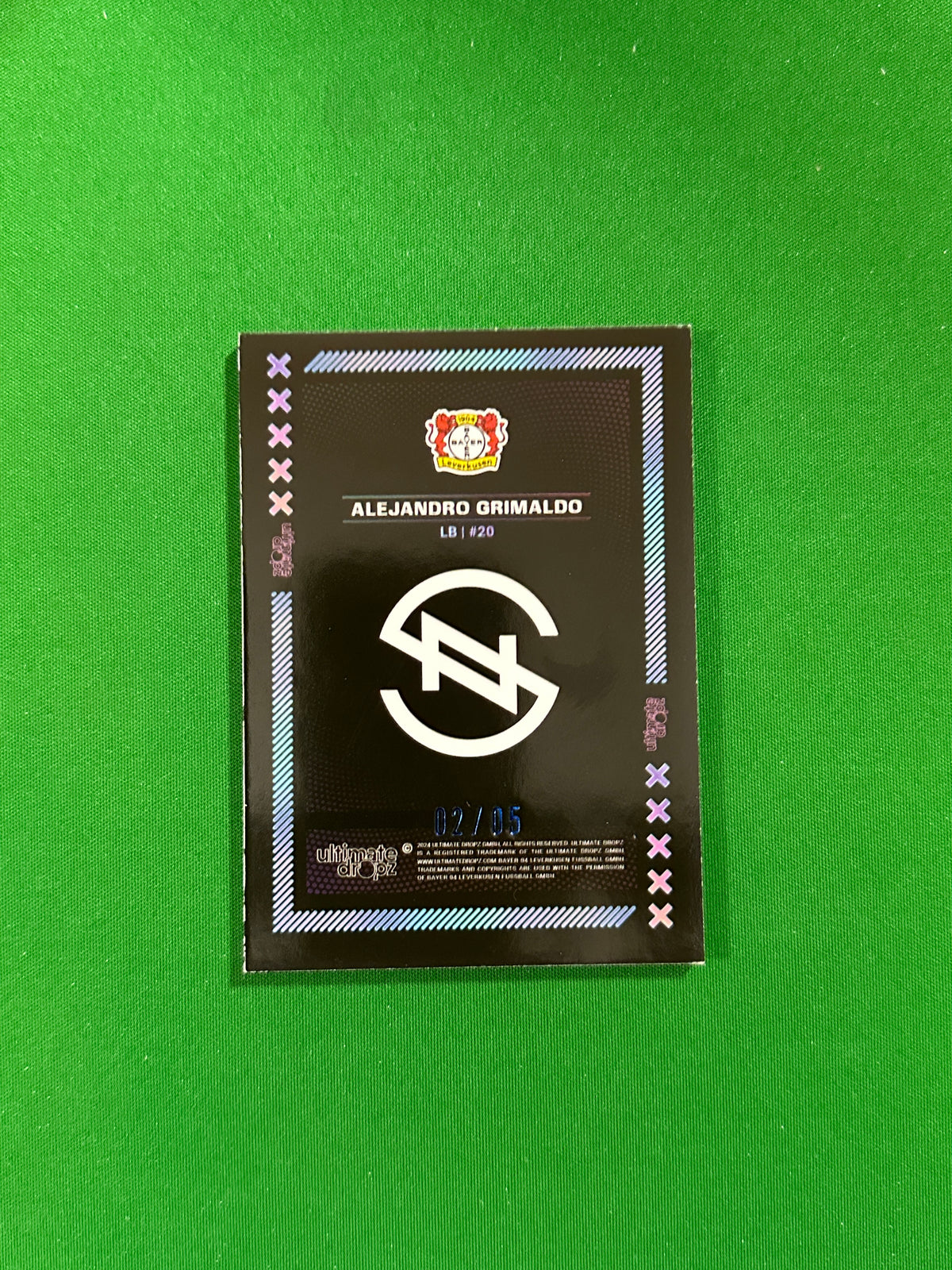 Alejandro Grimaldo Numbered Parallel 02/05 - Ultimate Dropz Bayer 04 Leverkusen Supernova 2024 - back