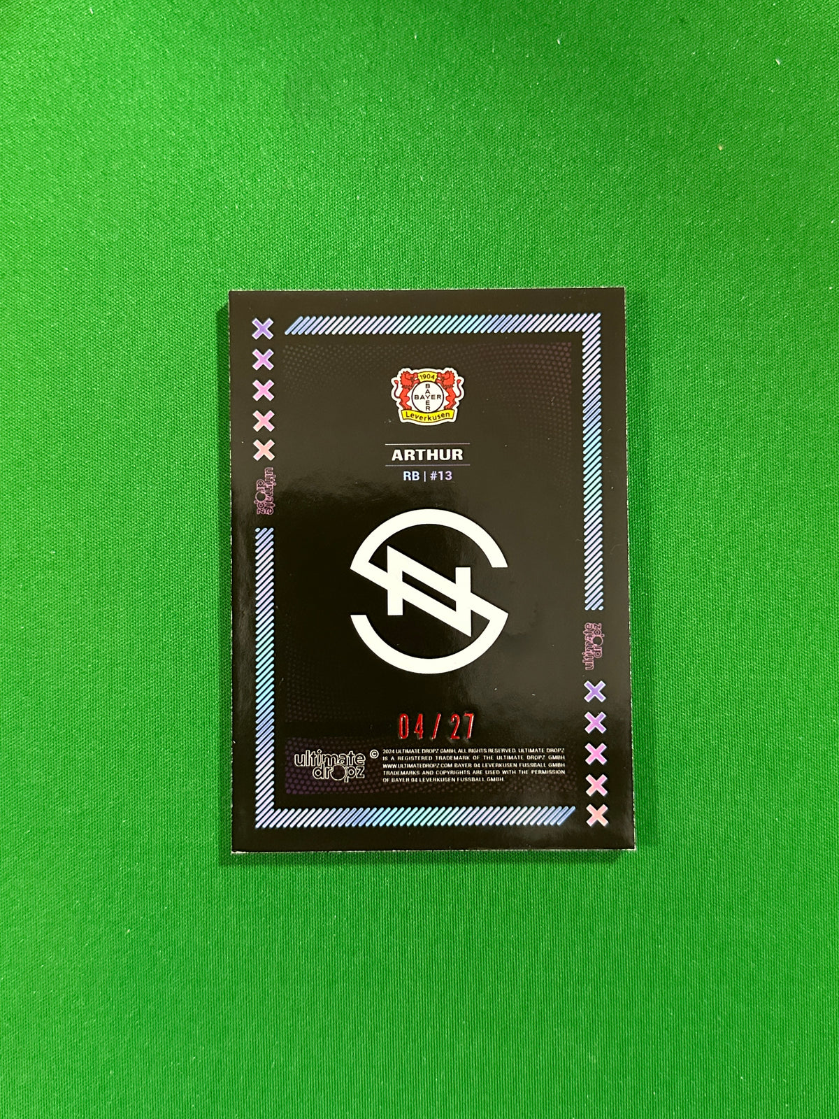 Arthur Numbered Parallel 04/27 - Ultimate Dropz Bayer 04 Leverkusen Supernova 2024 - back