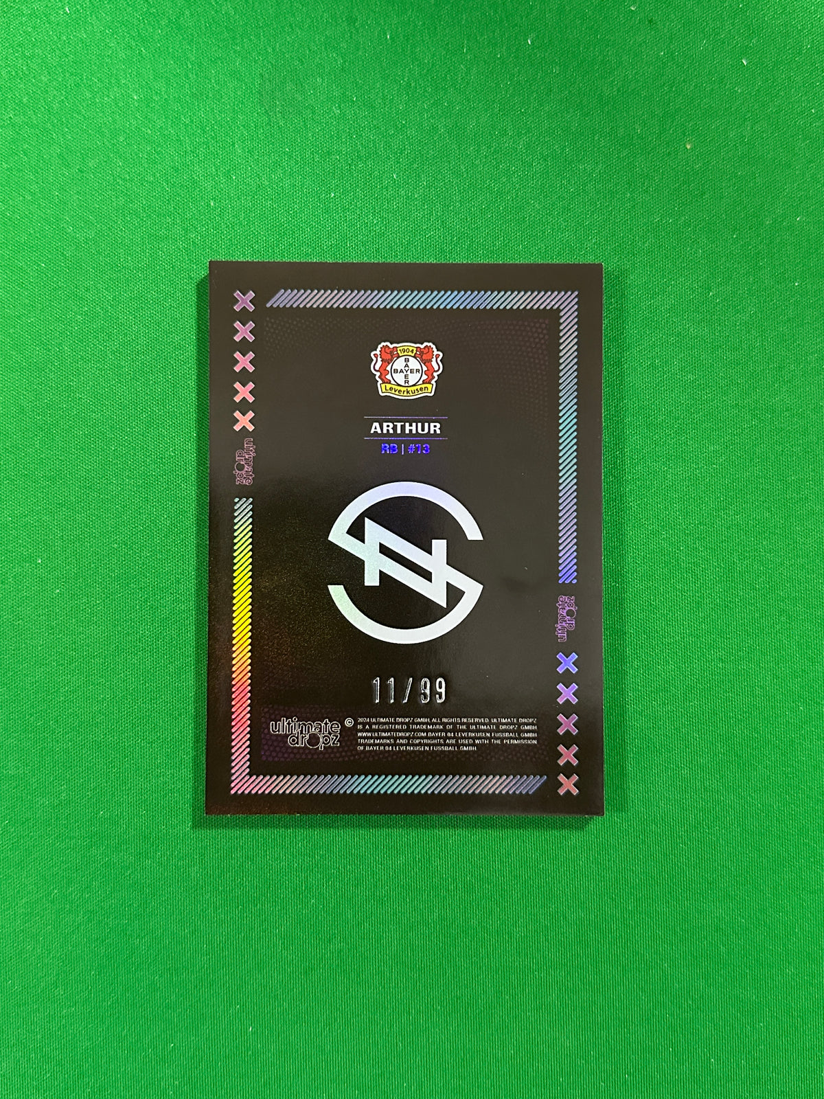 Arthur Numbered Parallel 11/99 - Ultimate Dropz Bayer 04 Leverkusen Supernova 2024 - back