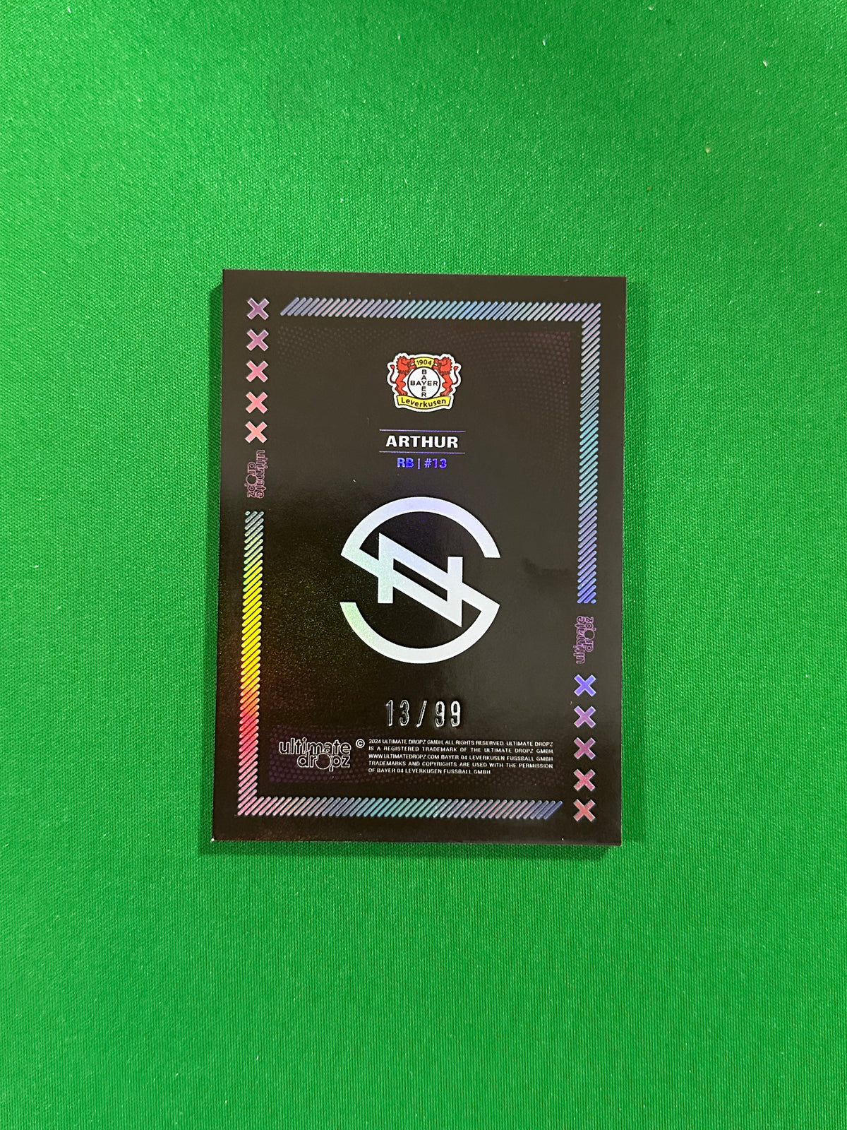 Arthur Numbered Parallel 13/99 - Ultimate Dropz Bayer 04 Leverkusen Supernova 2024 - back