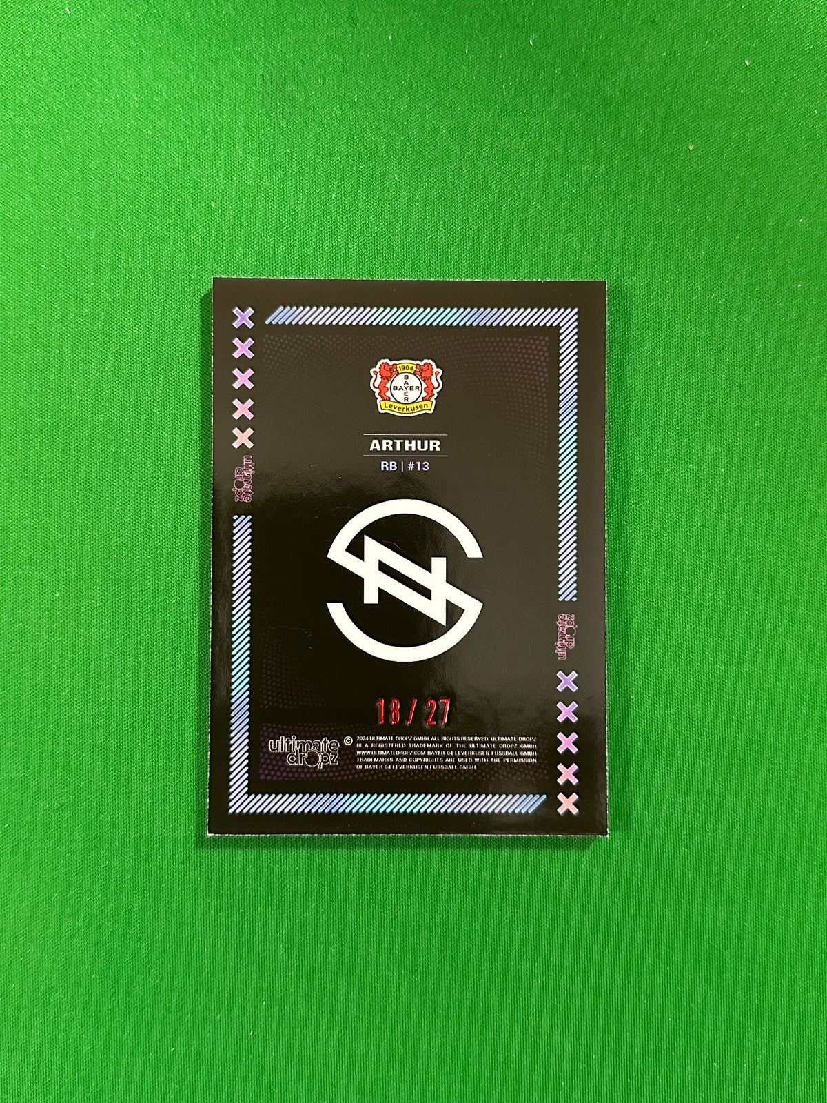 Arthur Numbered Parallel 18/27 - Ultimate Dropz Bayer 04 Leverkusen Supernova 2024 - back