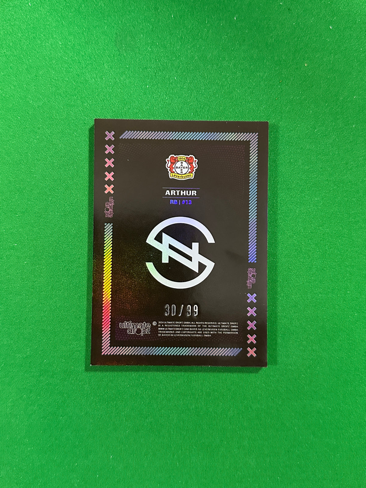 Arthur Numbered Parallel 30/99 - Ultimate Dropz Bayer 04 Leverkusen Supernova 2024 - back