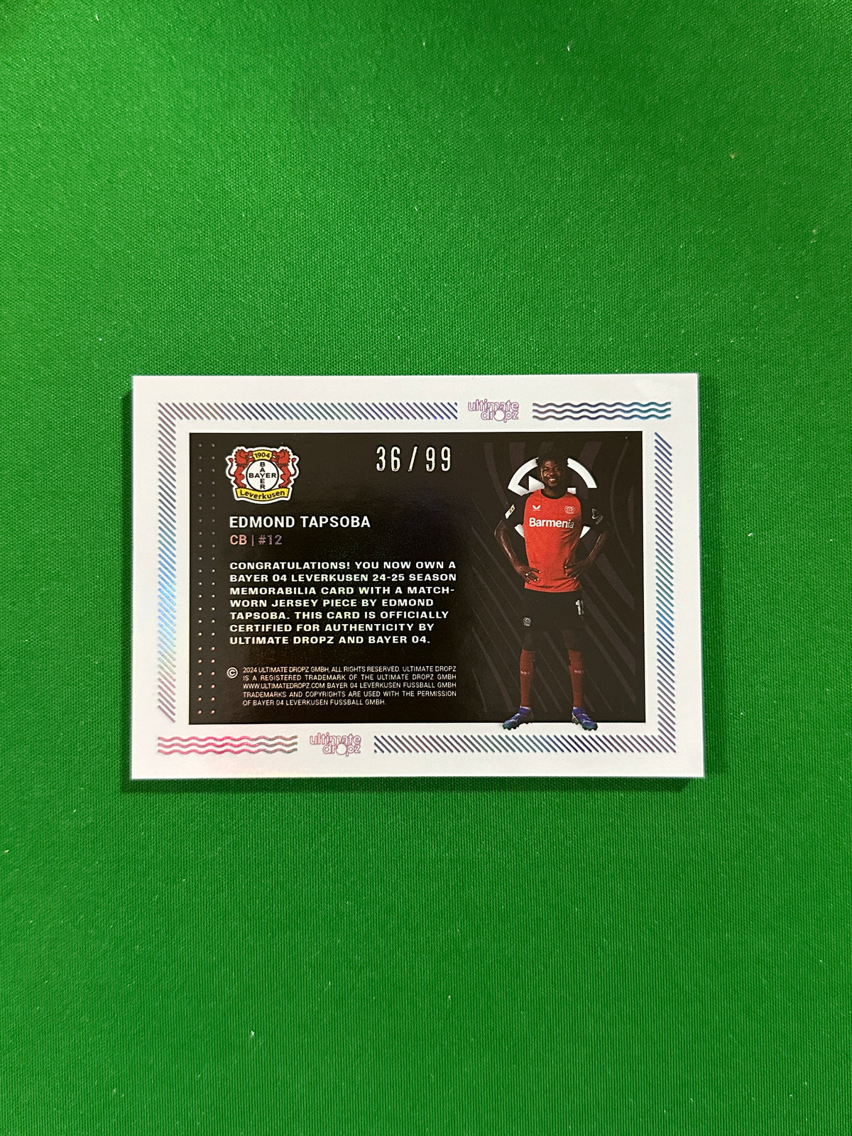 Edmond Tapsoba Match-worn Patch 36/99 - Ultimate Dropz Bayer 04 Leverkusen Supernova 2024 - back