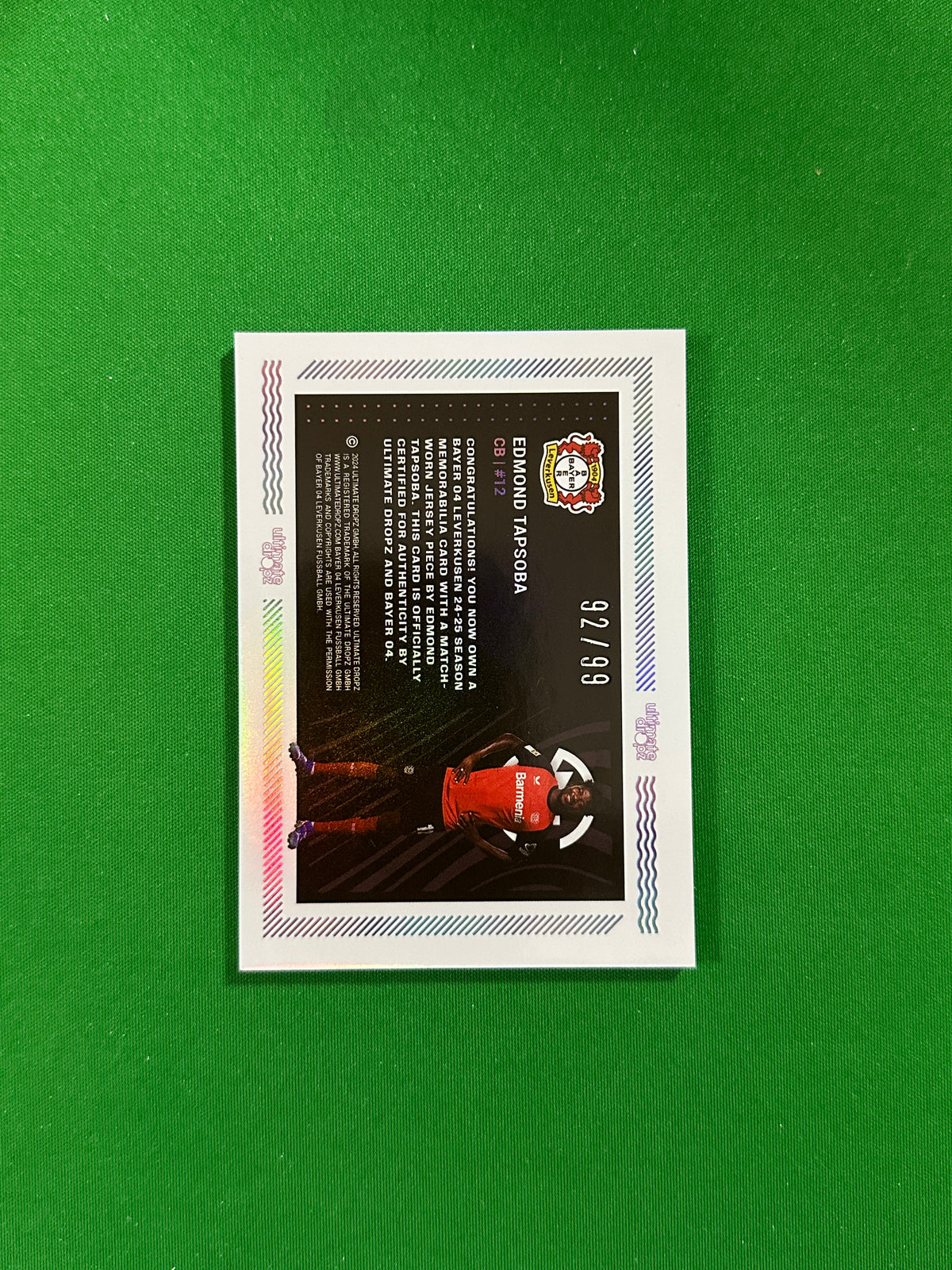 Edmond Tapsoba Match-worn Patch 92/99 - Ultimate Dropz Bayer 04 Leverkusen Supernova 2024 - back