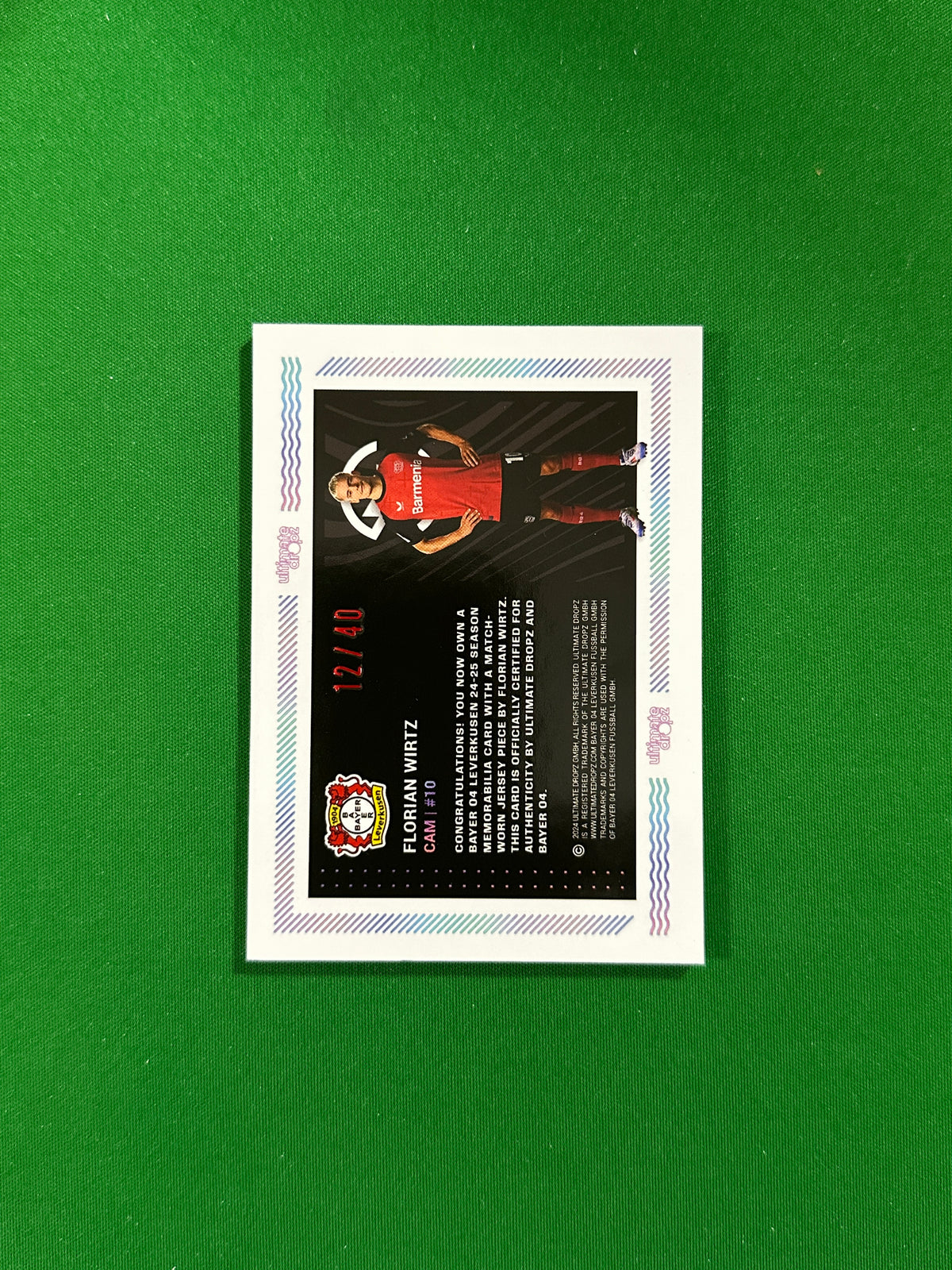 Florian Wirtz Match-worn Patch 12/40 - Ultimate Dropz Bayer 04 Leverkusen Supernova 2024 - back