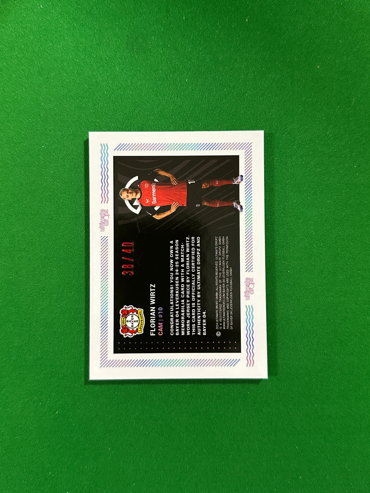 Florian Wirtz Match-worn Patch 38/40 - Ultimate Dropz Bayer 04 Leverkusen Supernova 2024 - back