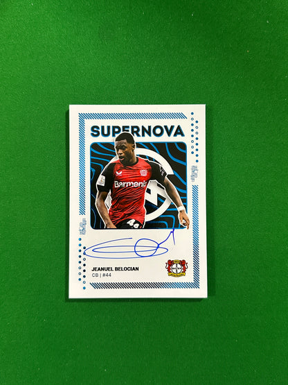 Jeanuël Belocian On-card Autograph 04/05 - Ultimate Dropz Bayer 04 Leverkusen Supernova 2024 - front