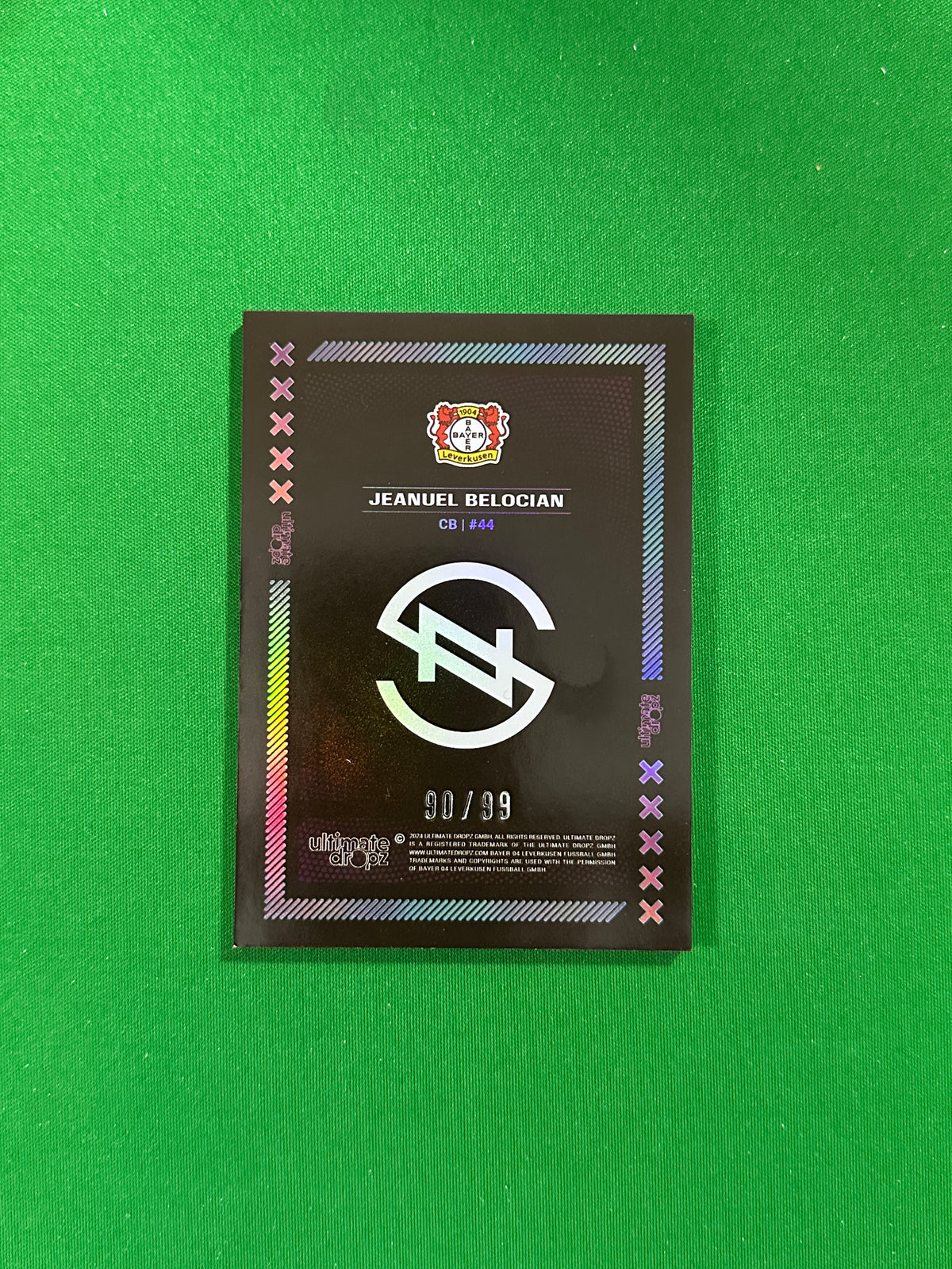 Jeanuël Belocian Numbered Parallel 90/99 - Ultimate Dropz Bayer 04 Leverkusen Supernova 2024 - back