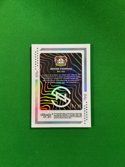 Jeremie Frimpong On-card Autograph 20/26 - Ultimate Dropz Bayer 04 Leverkusen Supernova 2024 - back