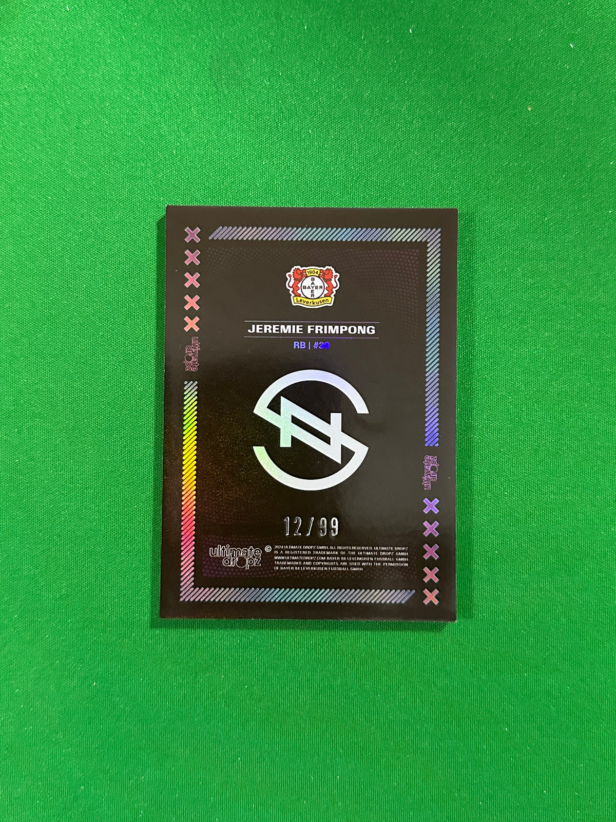 Jeremie Frimpong Numbered Parallel 12/99 - Ultimate Dropz Bayer 04 Leverkusen Supernova 2024 - back