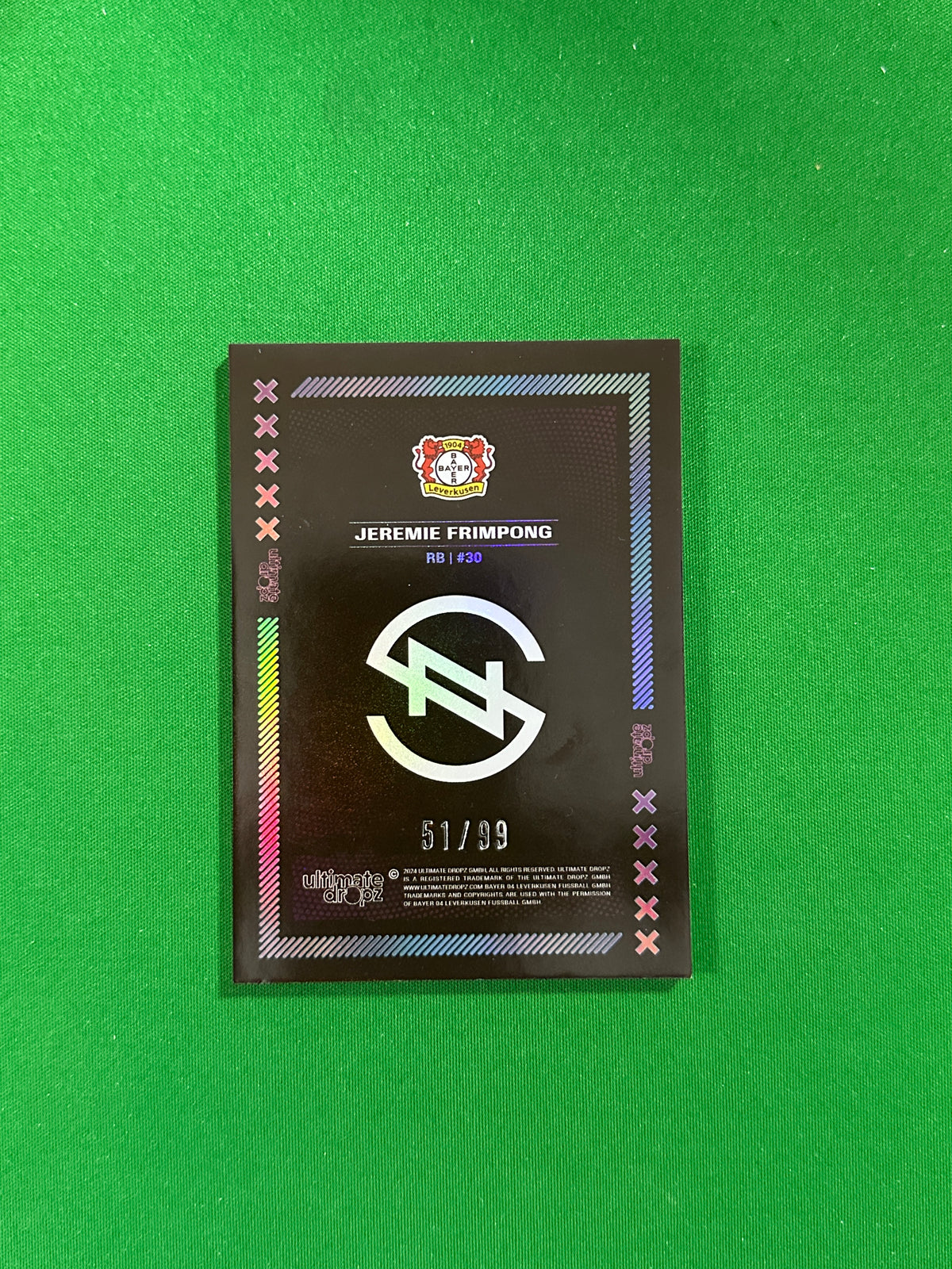 Jeremie Frimpong Numbered Parallel 51/99 - Ultimate Dropz Bayer 04 Leverkusen Supernova 2024 - back