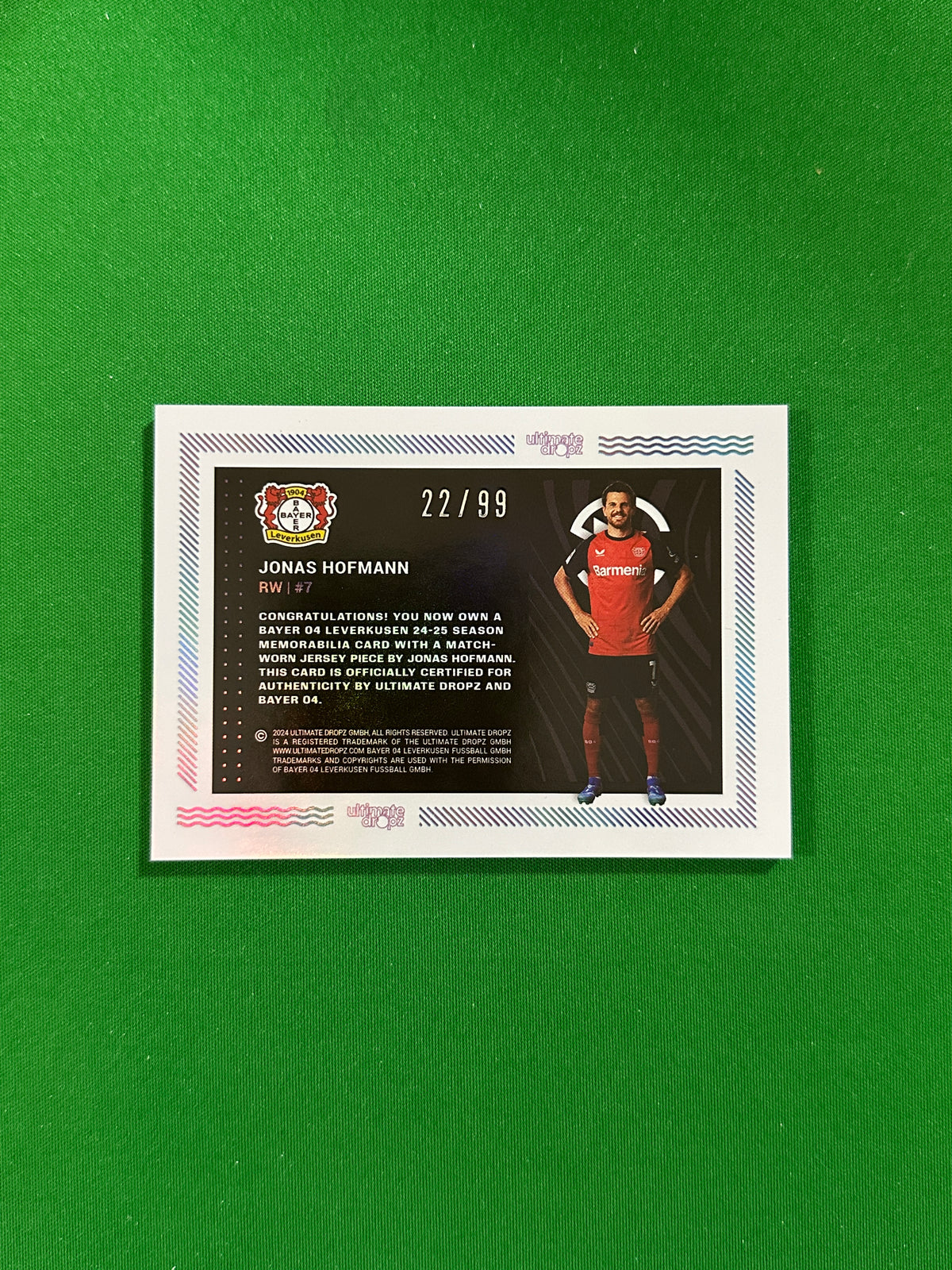 Jonas Hofmann Match-worn Patch 22/99 - Ultimate Dropz Bayer 04 Leverkusen Supernova 2024 - back