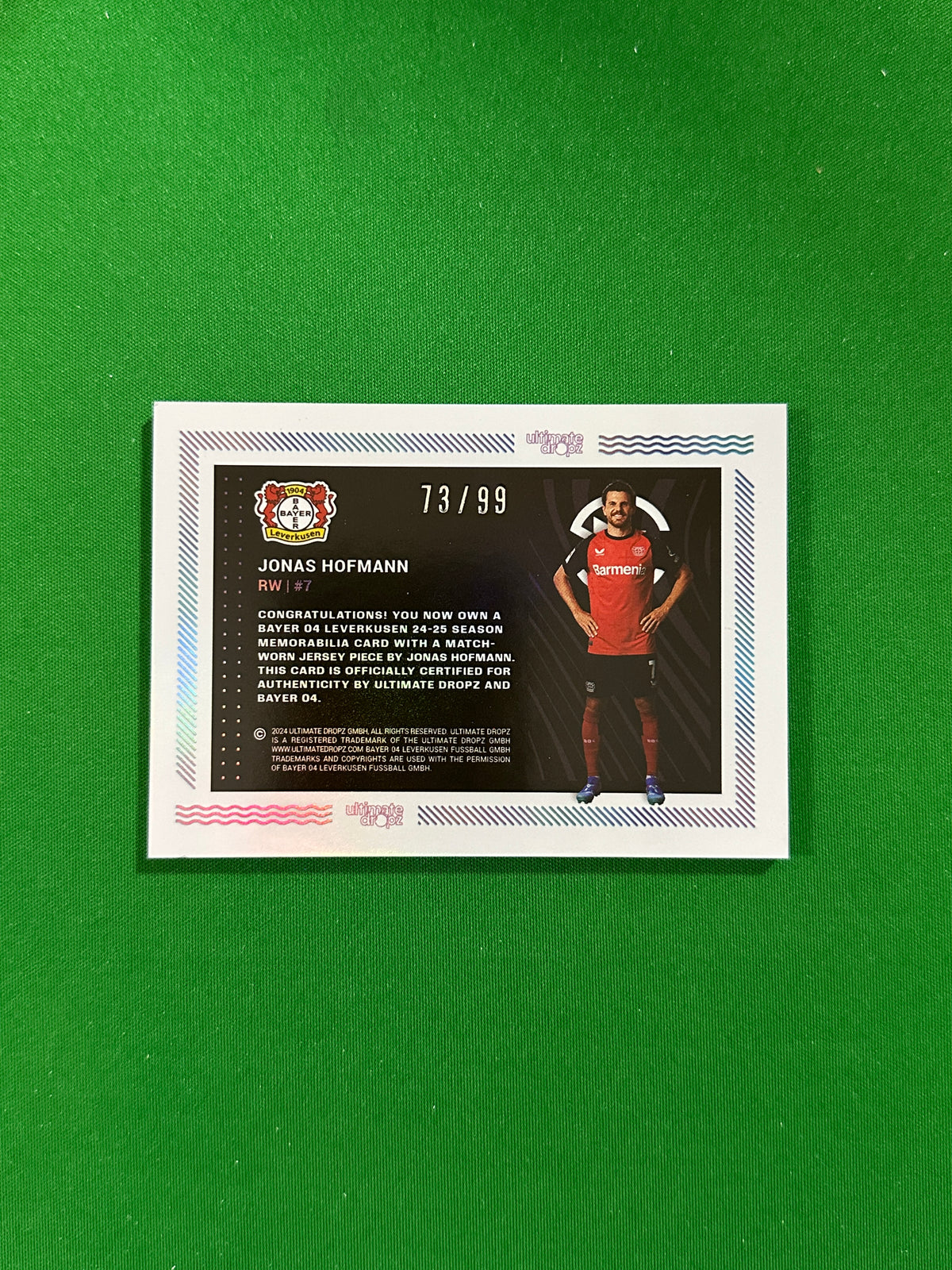 Jonas Hofmann Match-worn Patch 73/99 - Ultimate Dropz Bayer 04 Leverkusen Supernova 2024 - back