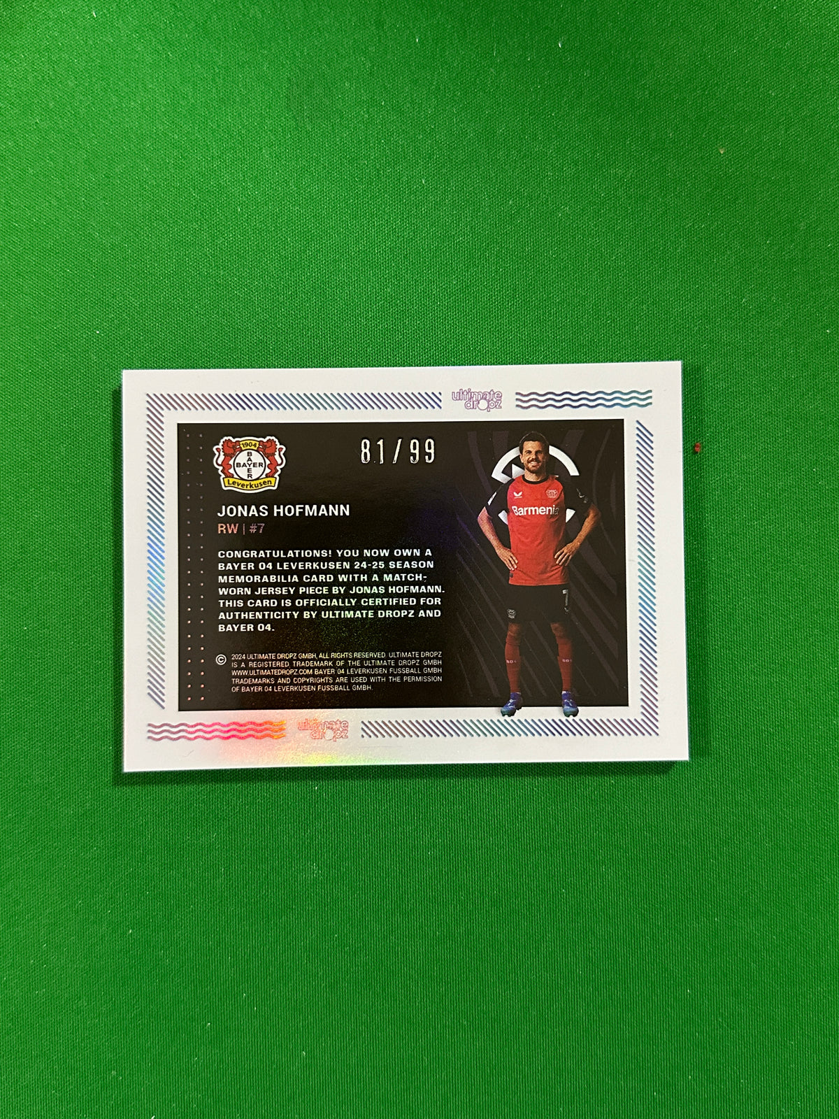 Jonas Hofmann Match-worn Patch 81/99 - Ultimate Dropz Bayer 04 Leverkusen Supernova 2024 - back