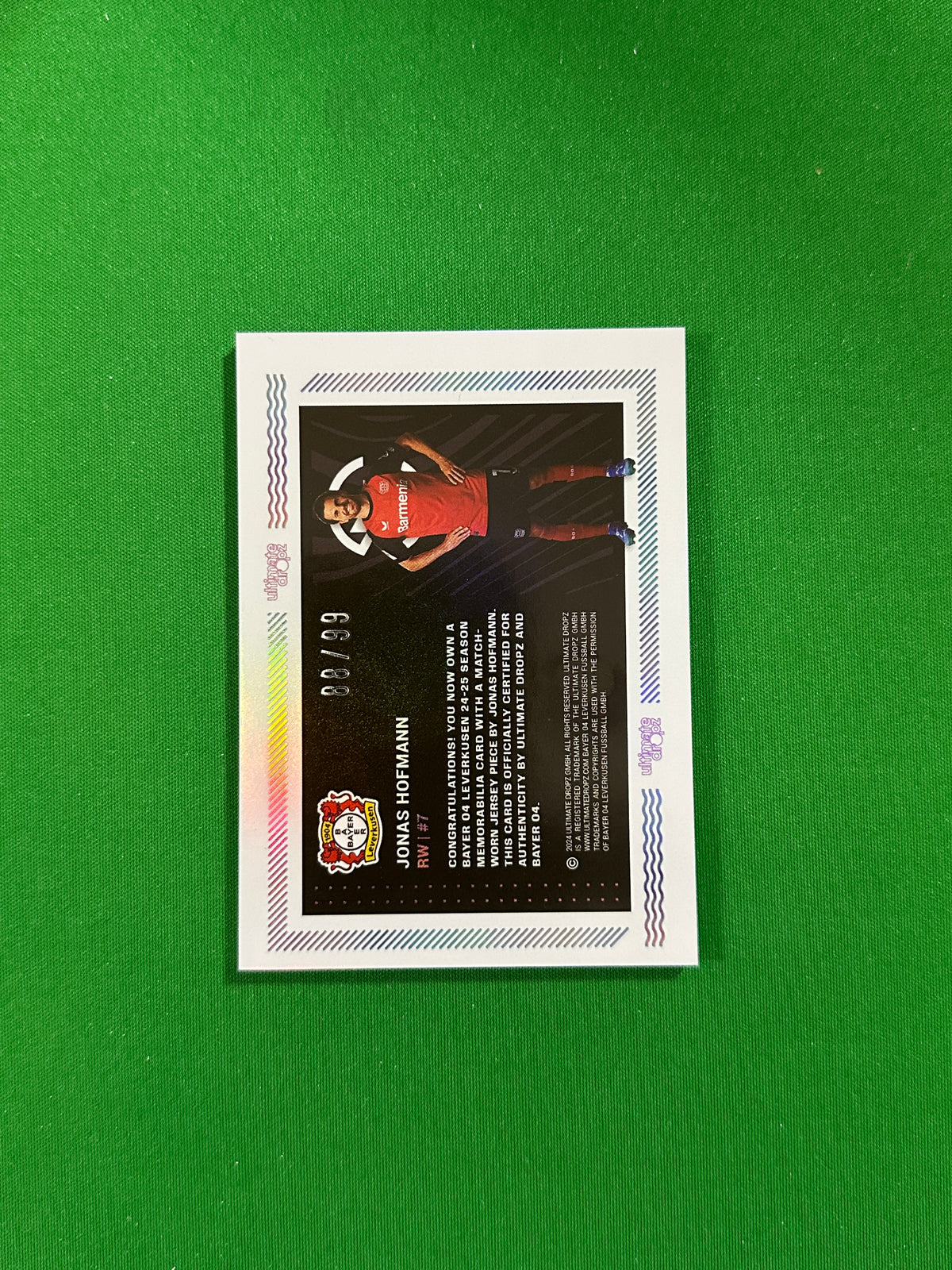 Jonas Hofmann Match-worn Patch 88/99 - Ultimate Dropz Bayer 04 Leverkusen Supernova 2024 - back