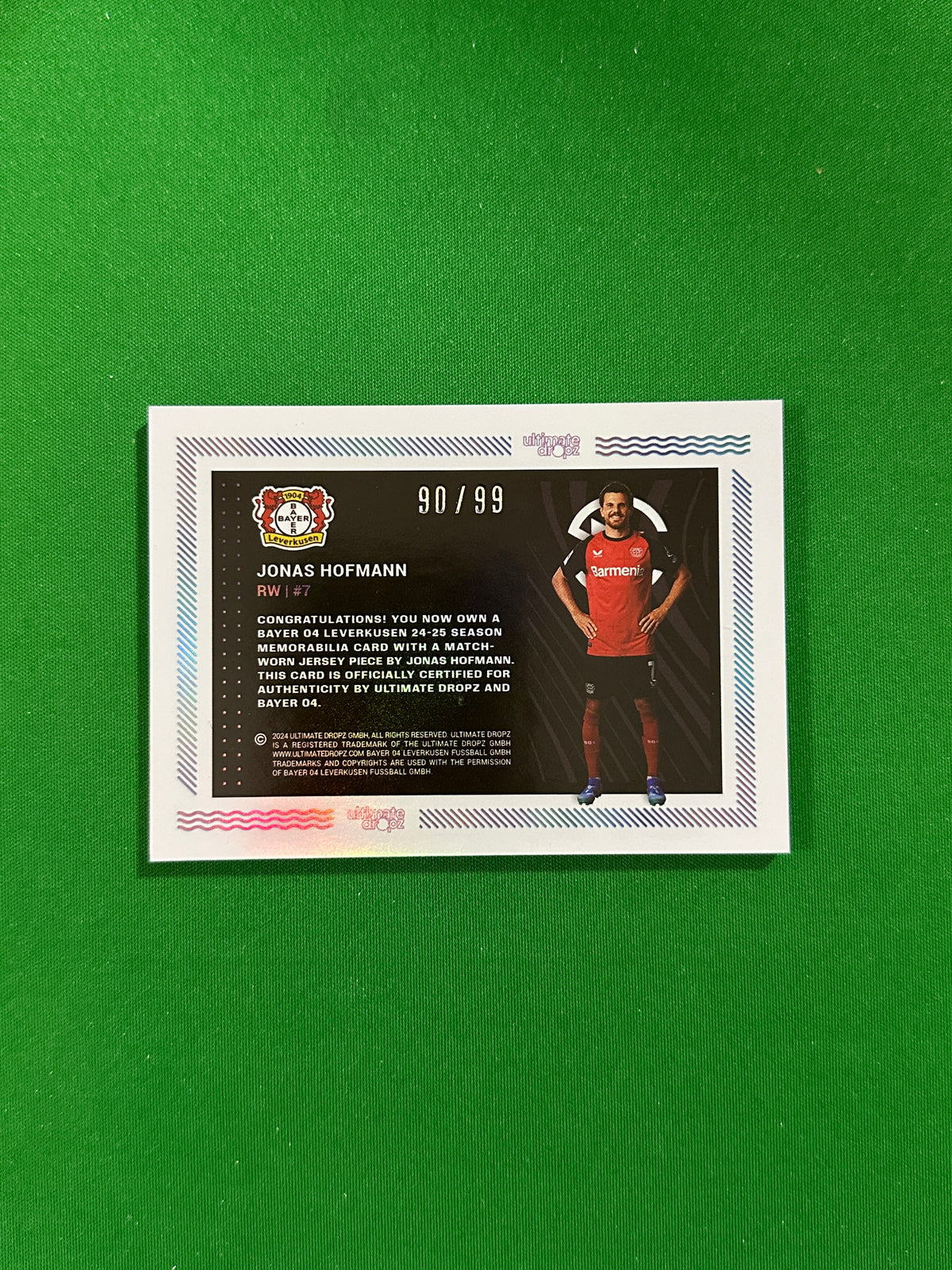 Jonas Hofmann Match-worn Patch 90/99 - Ultimate Dropz Bayer 04 Leverkusen Supernova 2024 - back