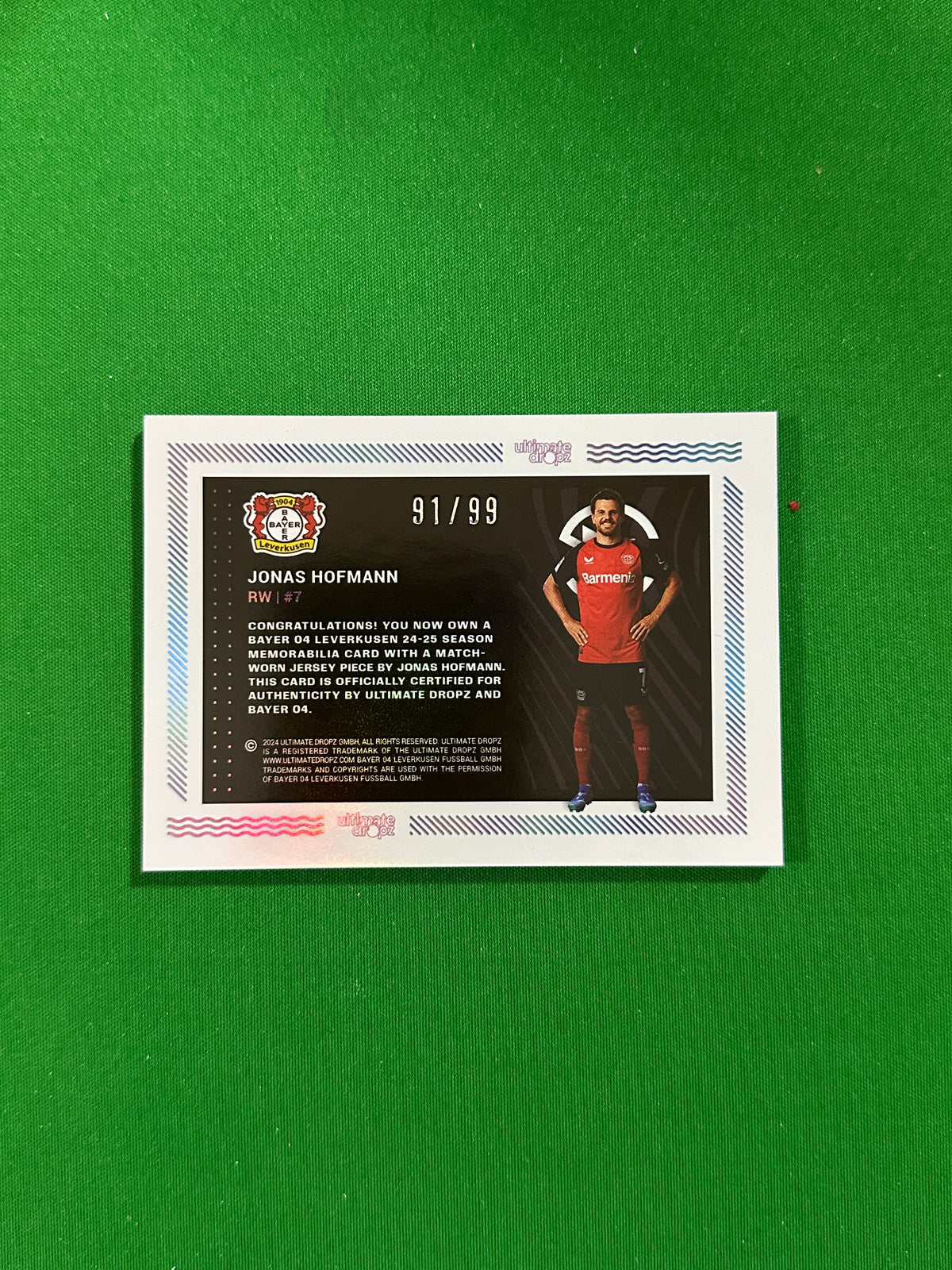 Jonas Hofmann Match-worn Patch 91/99 - Ultimate Dropz Bayer 04 Leverkusen Supernova 2024 - back