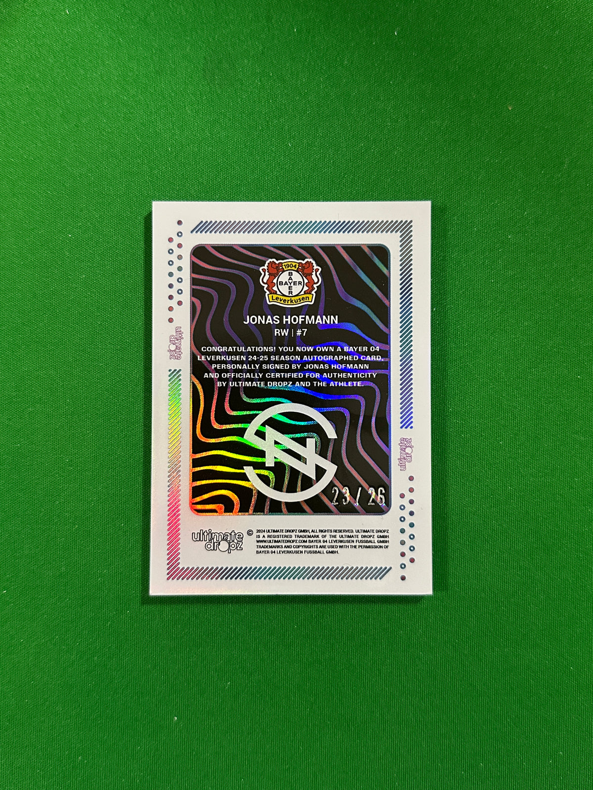 Jonas Hofmann On-card Autograph 23/26 - Ultimate Dropz Bayer 04 Leverkusen Supernova 2024 - back