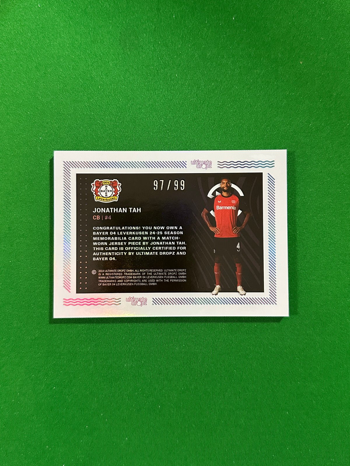 Jonathan Tah Match-worn Patch 97/99 - Ultimate Dropz Bayer 04 Leverkusen Supernova 2024 - back