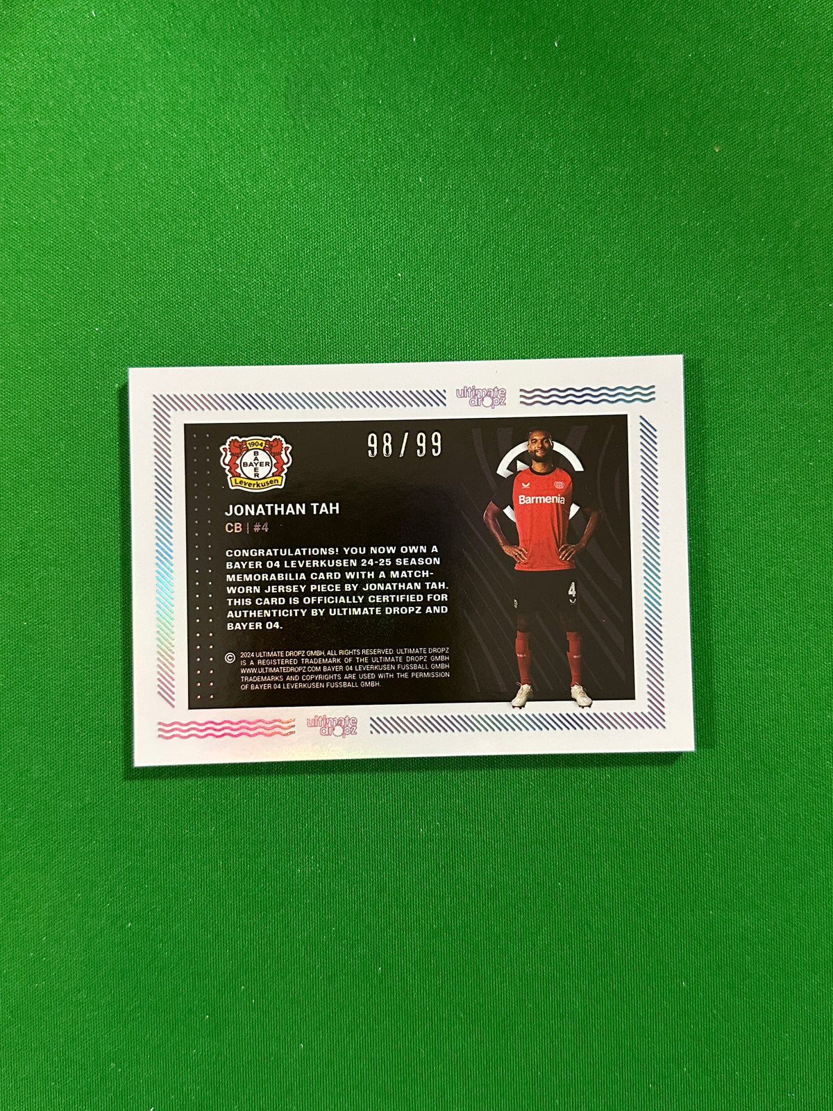 Jonathan Tah Match-worn Patch 98/99 - Ultimate Dropz Bayer 04 Leverkusen Supernova 2024 - back