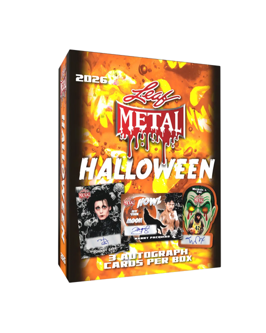 2026 Leaf Metal Halloween sealed hobby box — three autograph cards per box
