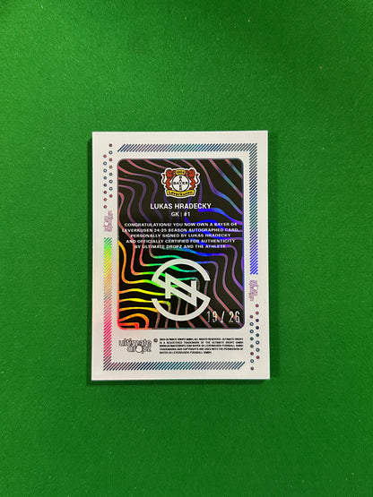 Lukas Hradecky On-card Autograph 19/26 - Ultimate Dropz Bayer 04 Leverkusen Supernova 2024 - back