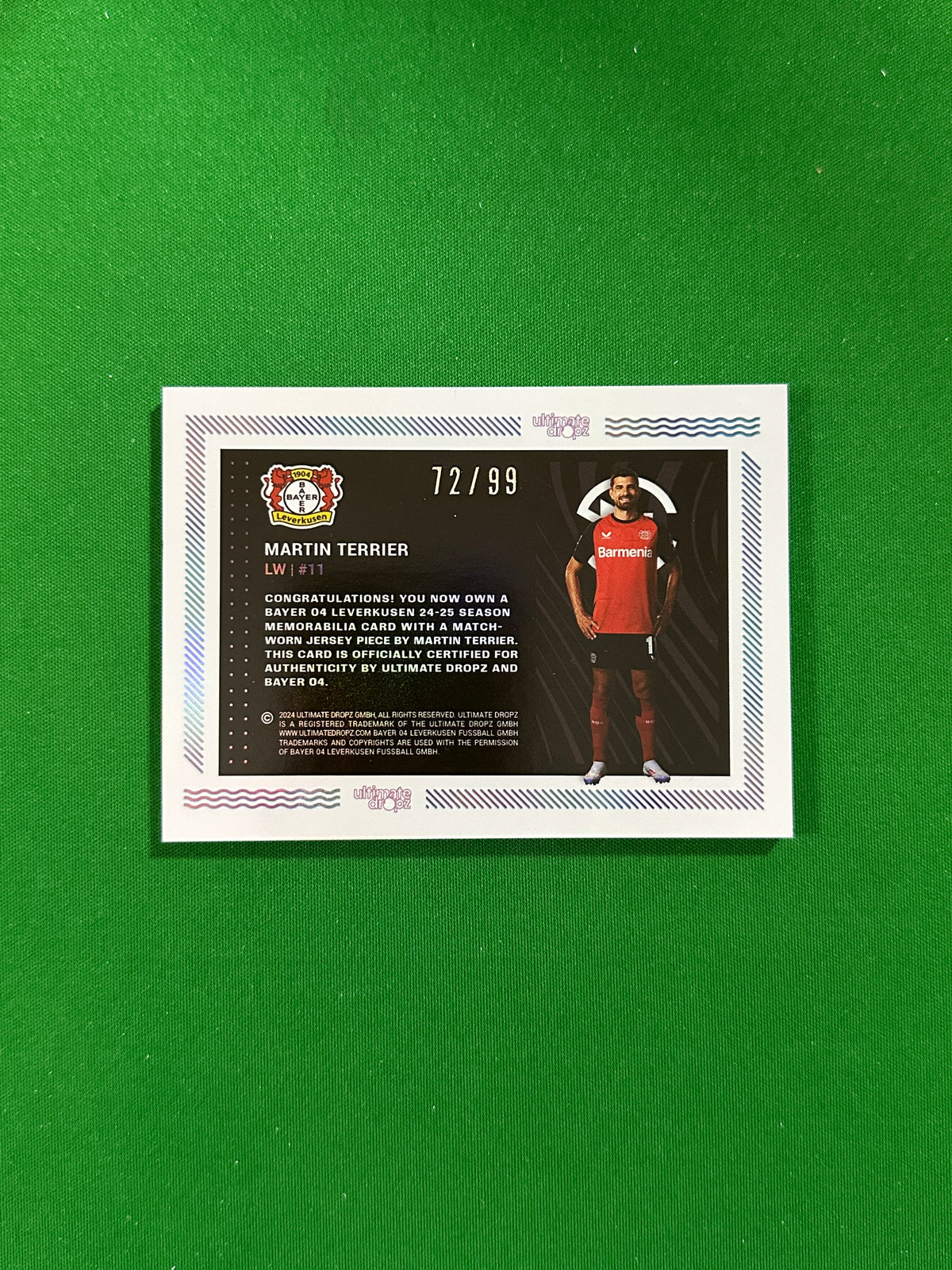 Martin Terrier Match-worn Patch 72/99 - Ultimate Dropz Bayer 04 Leverkusen Supernova 2024 - back