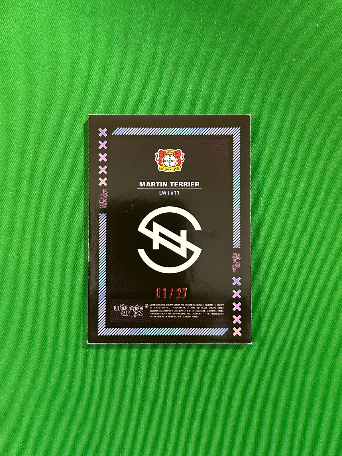 Martin Terrier Numbered Parallel 01/27 - Ultimate Dropz Bayer 04 Leverkusen Supernova 2024 - back