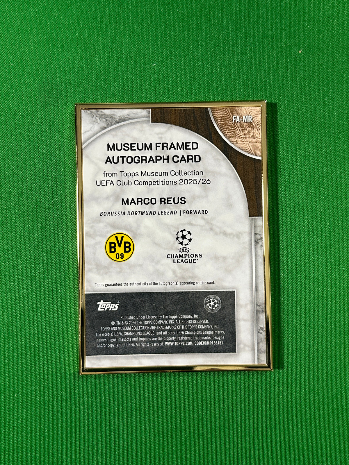 Marco Reus Topps Museum UEFA 2025/26 Museum Framed Autograph Ruby 68/75 #FA-MR — back