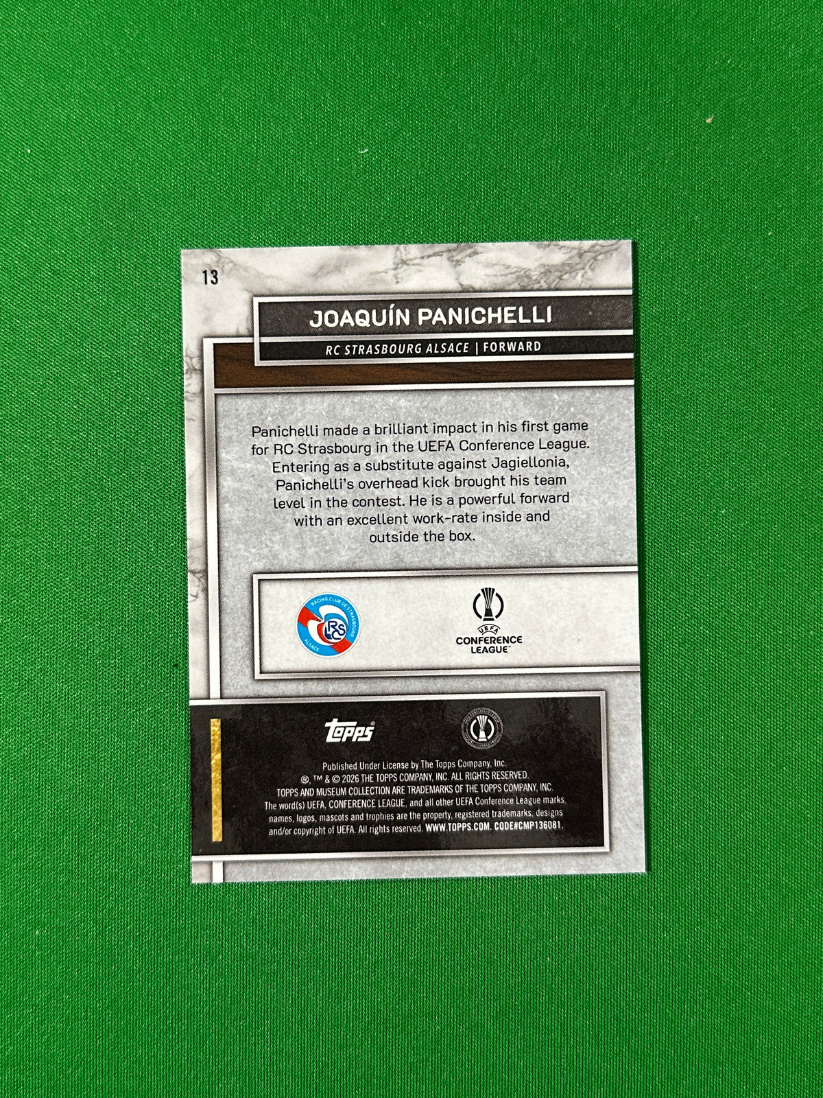 Joaquín Panichelli Topps Museum UEFA 2025/26 #13 — back