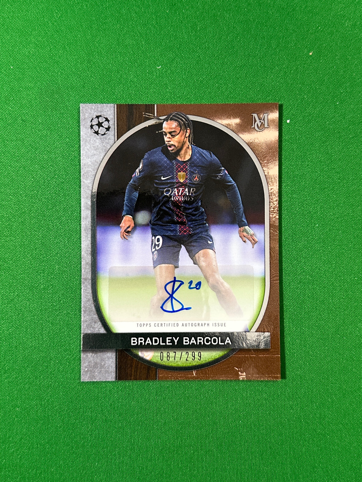 Bradley Barcola Topps Museum UEFA 2025/26 Archival Autograph 087/299 #AA-BB — front