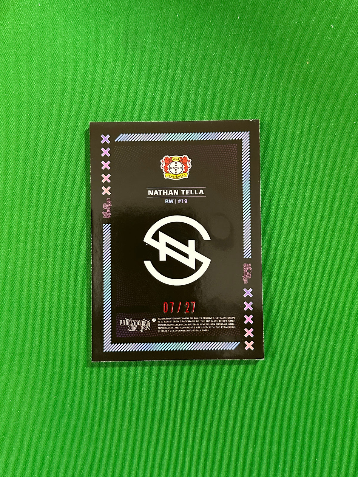 Nathan Tella Numbered Parallel 07/27 - Ultimate Dropz Bayer 04 Leverkusen Supernova 2024 - back