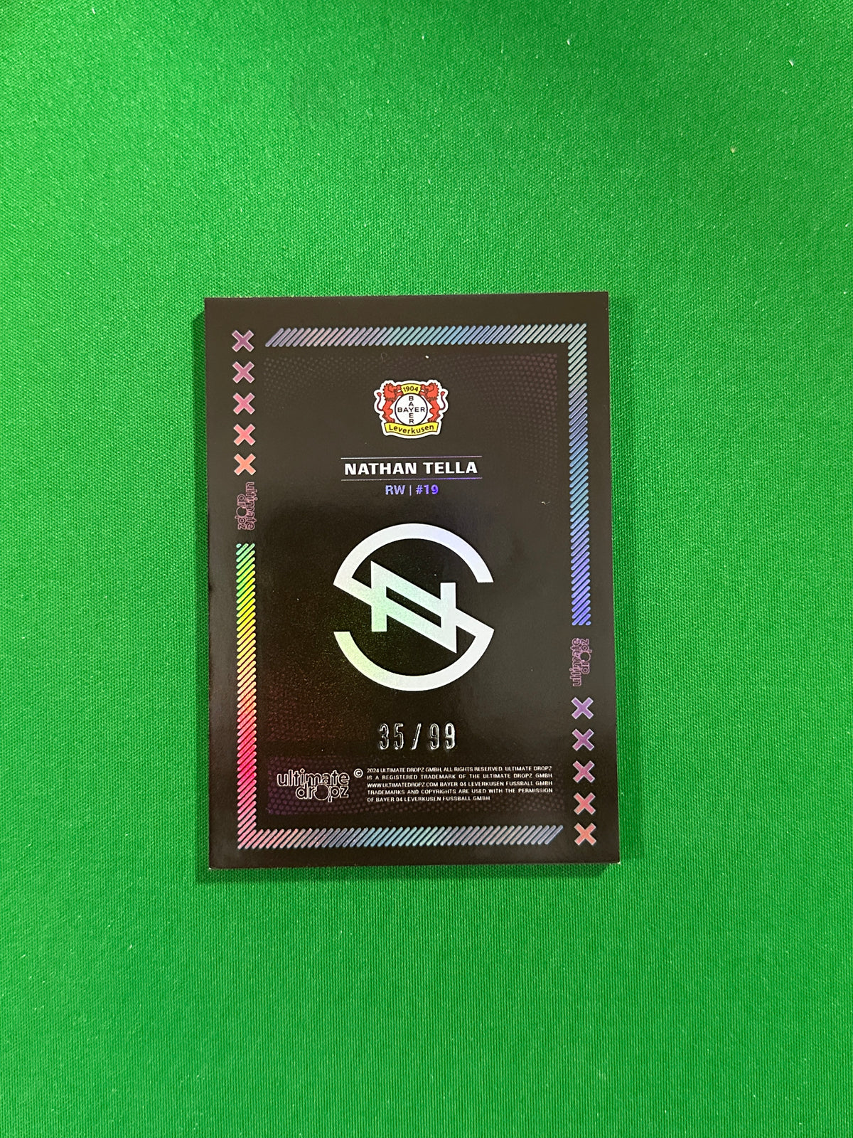 Nathan Tella Numbered Parallel 35/99 - Ultimate Dropz Bayer 04 Leverkusen Supernova 2024 - back