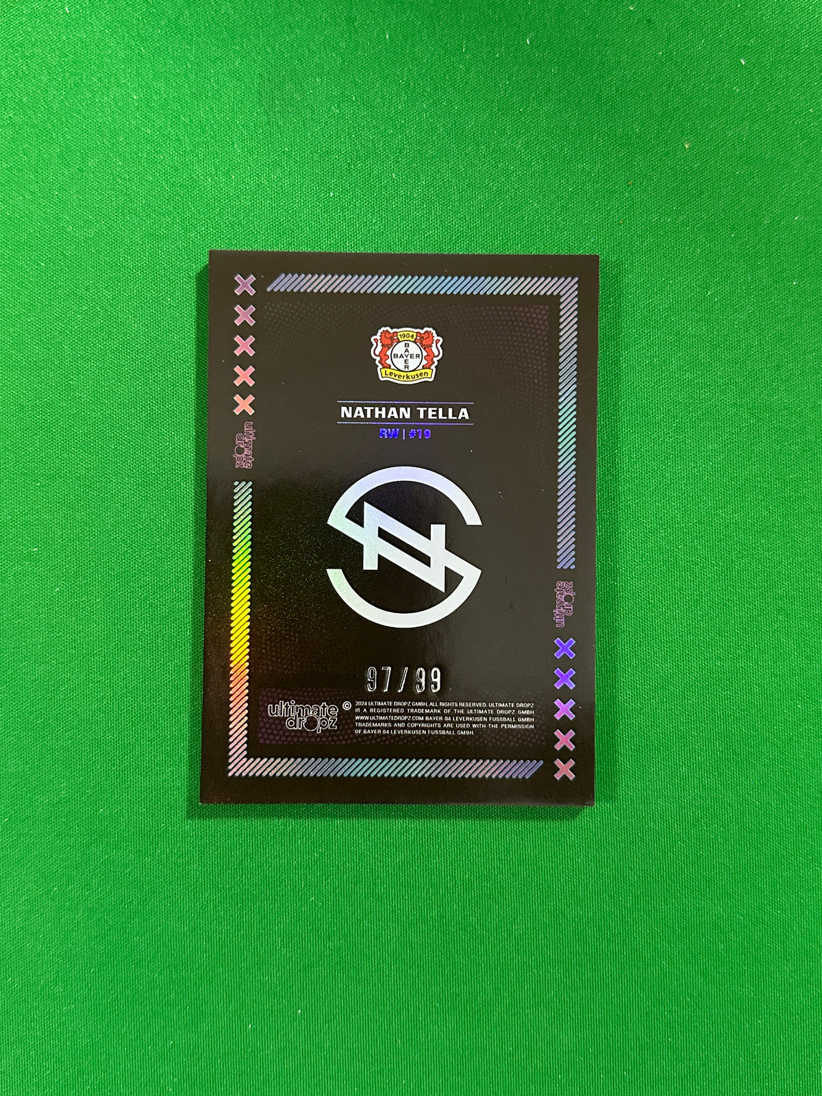 Nathan Tella Numbered Parallel 97/99 - Ultimate Dropz Bayer 04 Leverkusen Supernova 2024 - back
