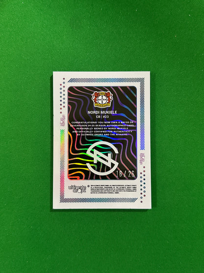 Nordi Mukiele On-card Autograph 16/26 - Ultimate Dropz Bayer 04 Leverkusen Supernova 2024 - back