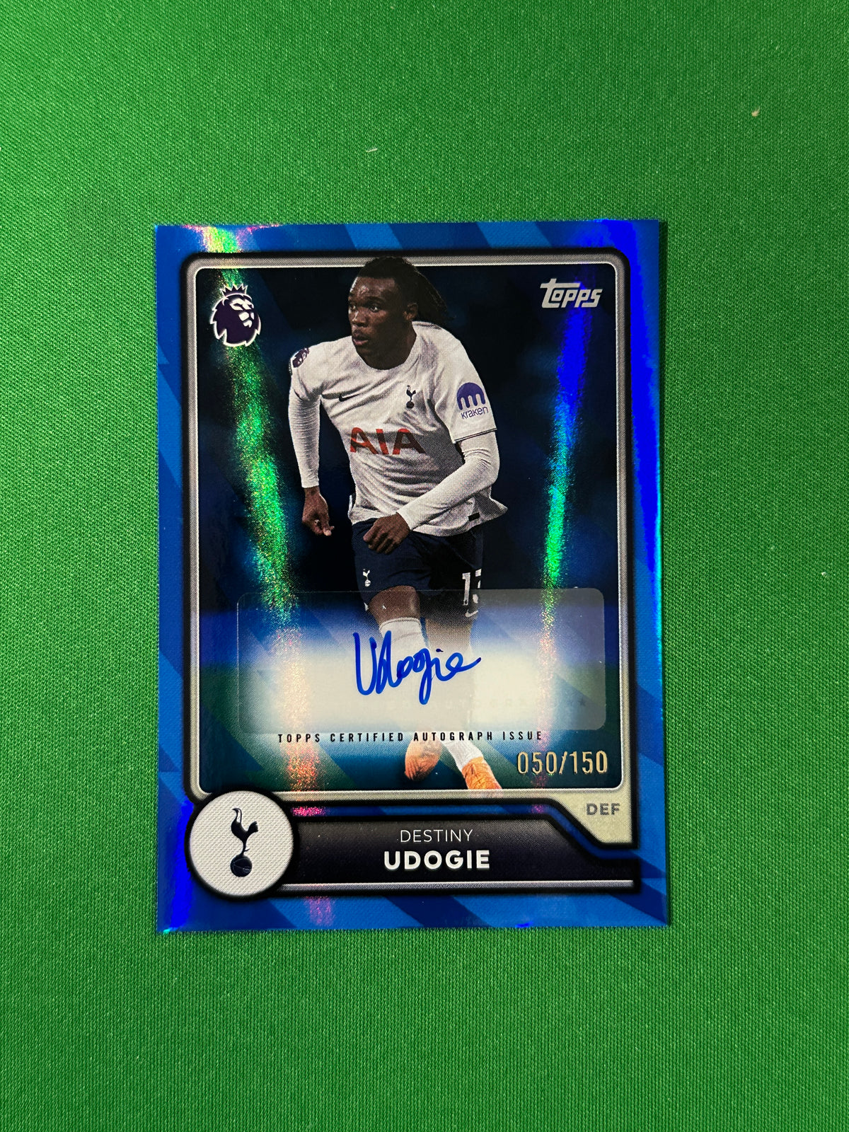 Destiny Udogie Topps Premier League 2026/27 Autograph Blue 050/150 #BA-DU — front