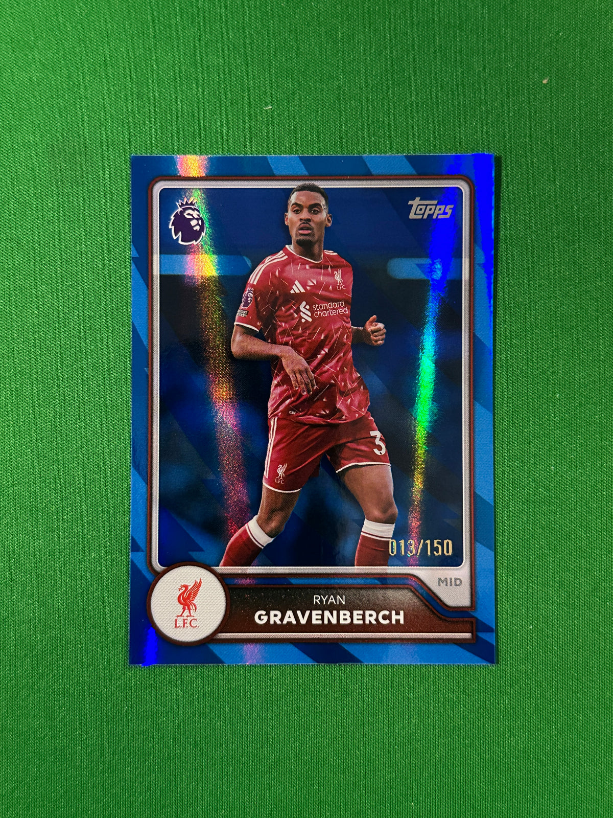 Ryan Gravenberch Topps Premier League 2026/27 Blue 013/150 #166 — front