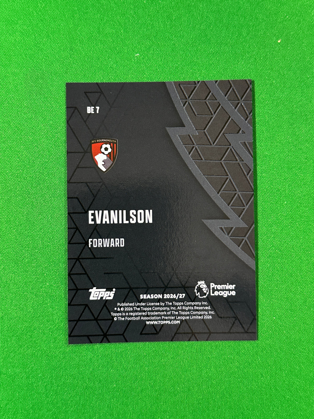 Evanilson Topps Premier League 2026/27 Black Edge #BE-7 — back