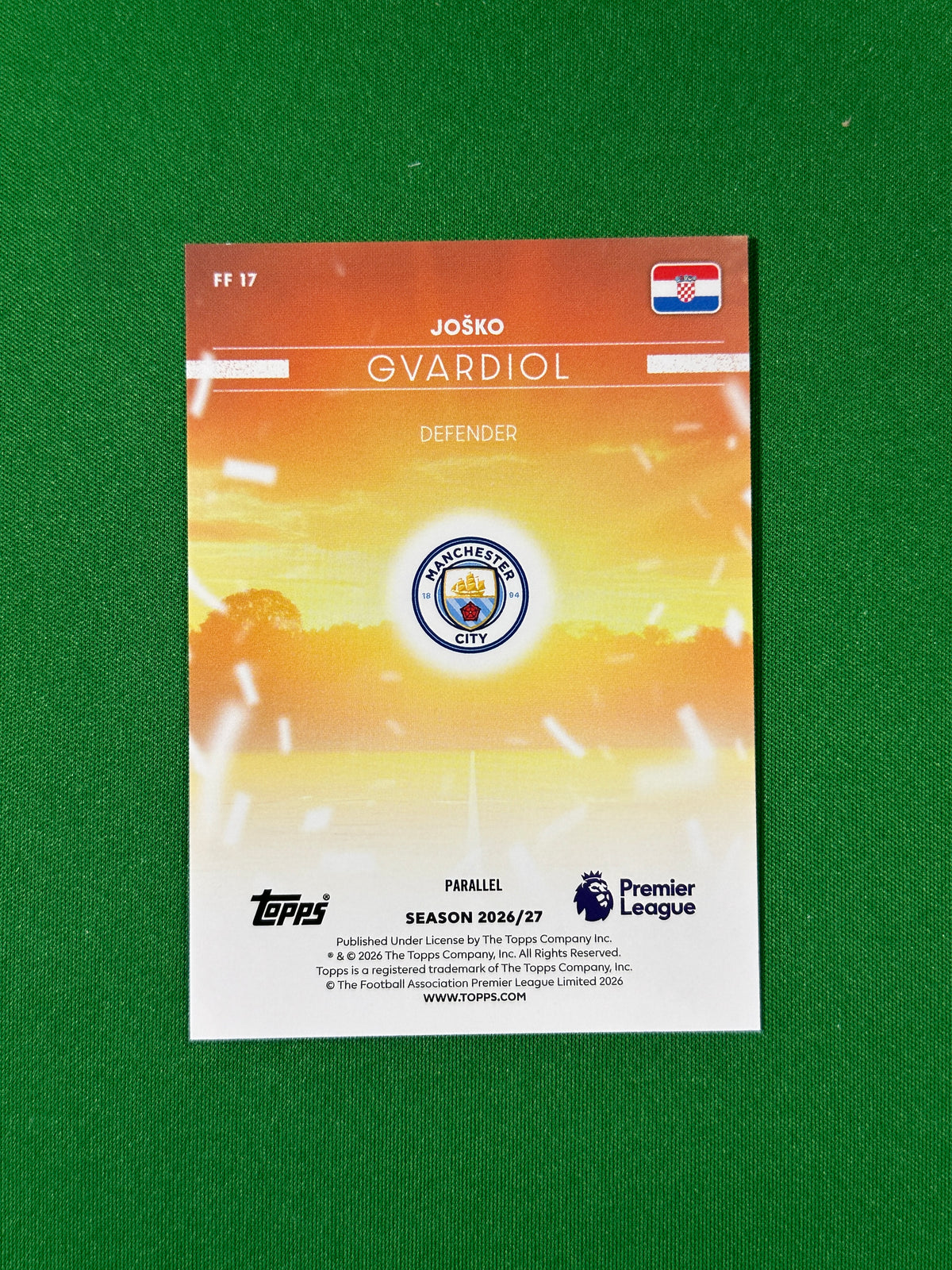Joško Gvardiol Topps Premier League 2026/27 Flying the Flag Gold 11/50 #FF-17 — back