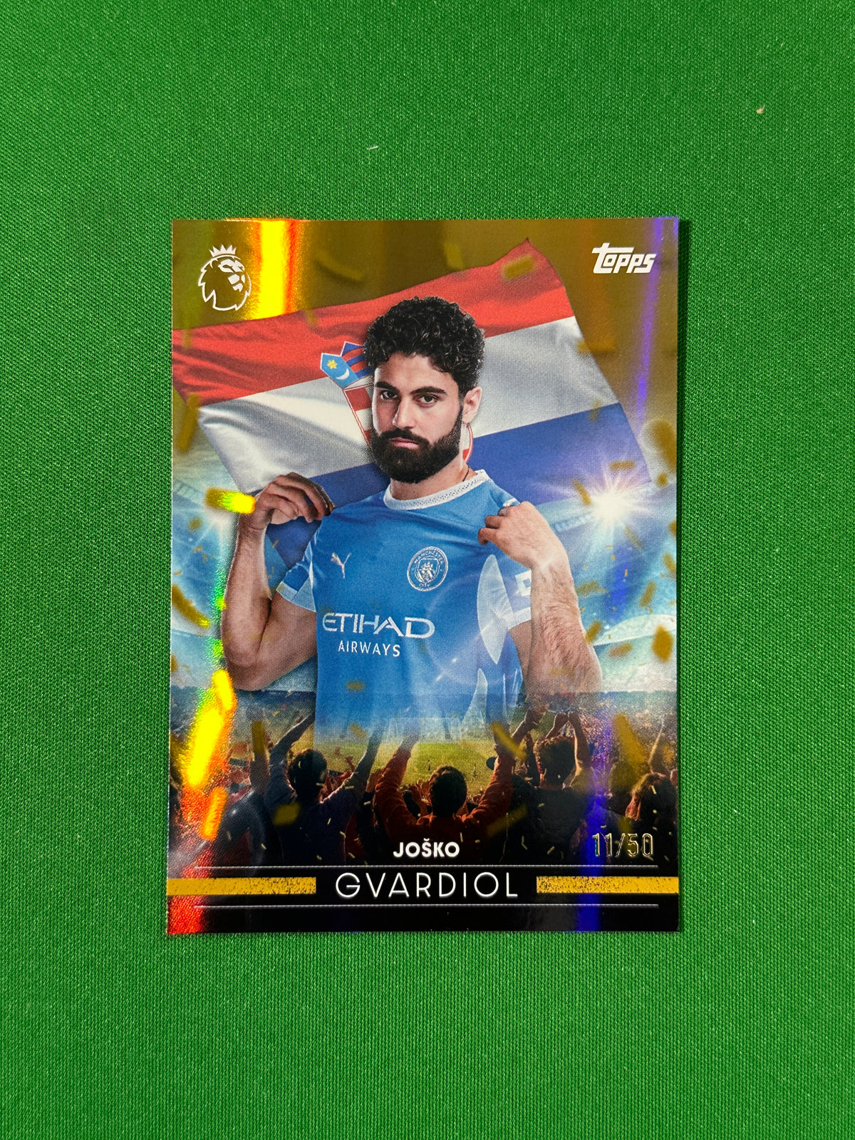 Joško Gvardiol Topps Premier League 2026/27 Flying the Flag Gold 11/50 #FF-17 — front