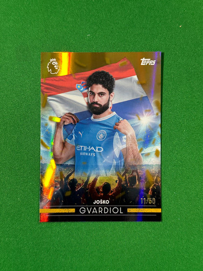 Joško Gvardiol Topps Premier League 2026/27 Flying the Flag Gold 11/50 #FF-17 — front