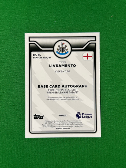 Tino Livramento Topps Premier League 2026/27 Autograph Blue 089/150 #BA-TL — back