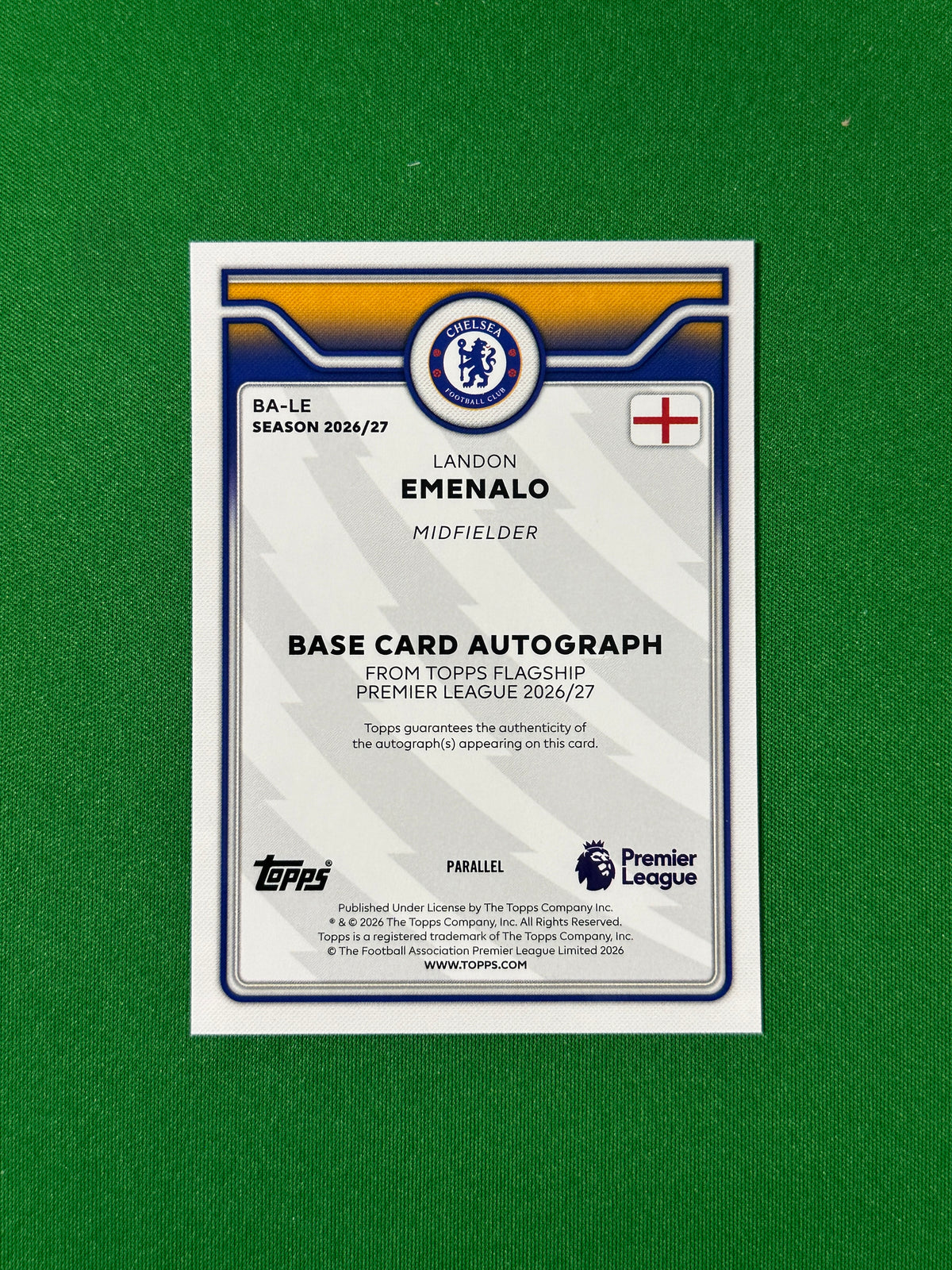 Landon Emenalo Topps Premier League 2026/27 Autograph Black and White 34/75 #BA-LE — back